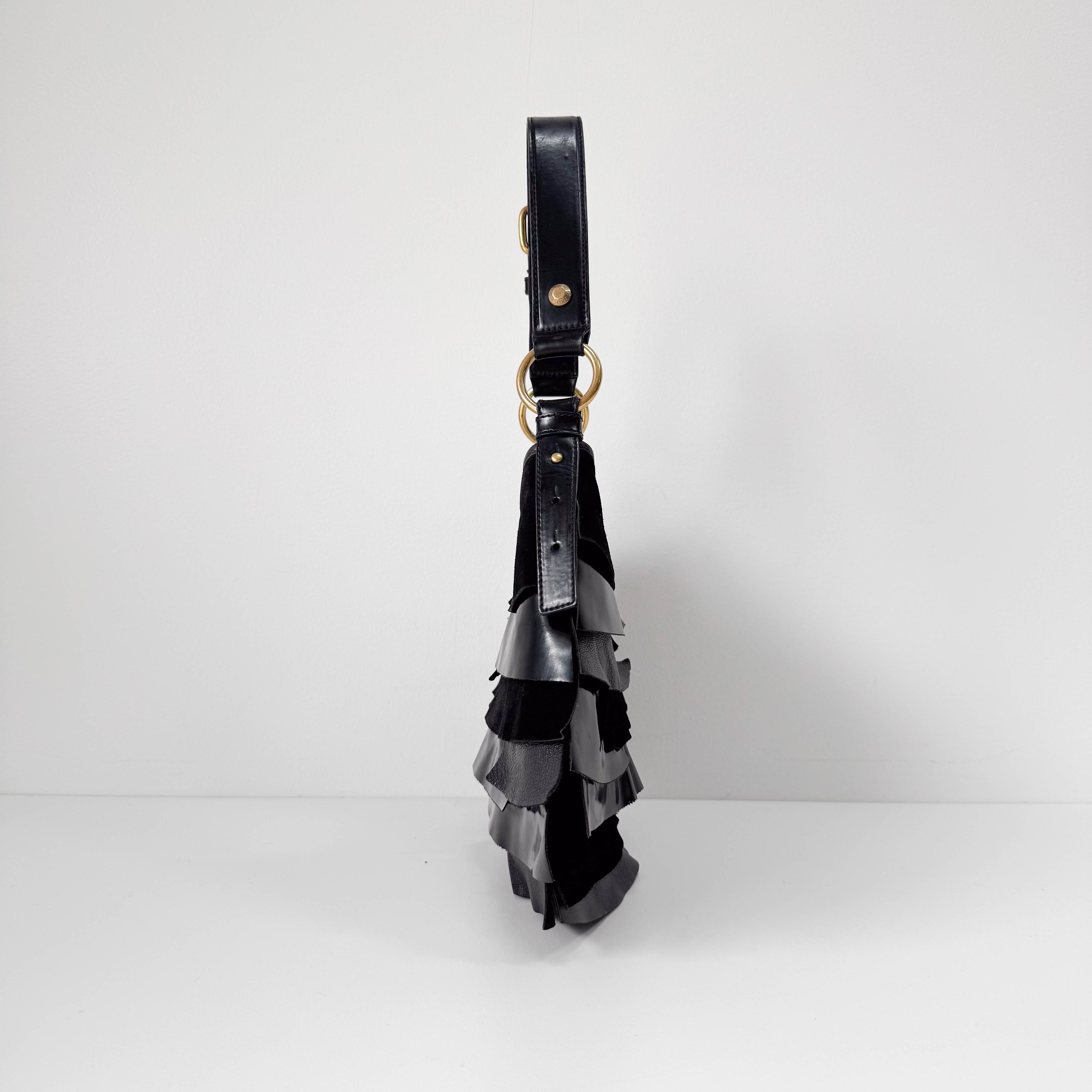 Saint-Tropez Black Leather/Patent Shoulder Bag