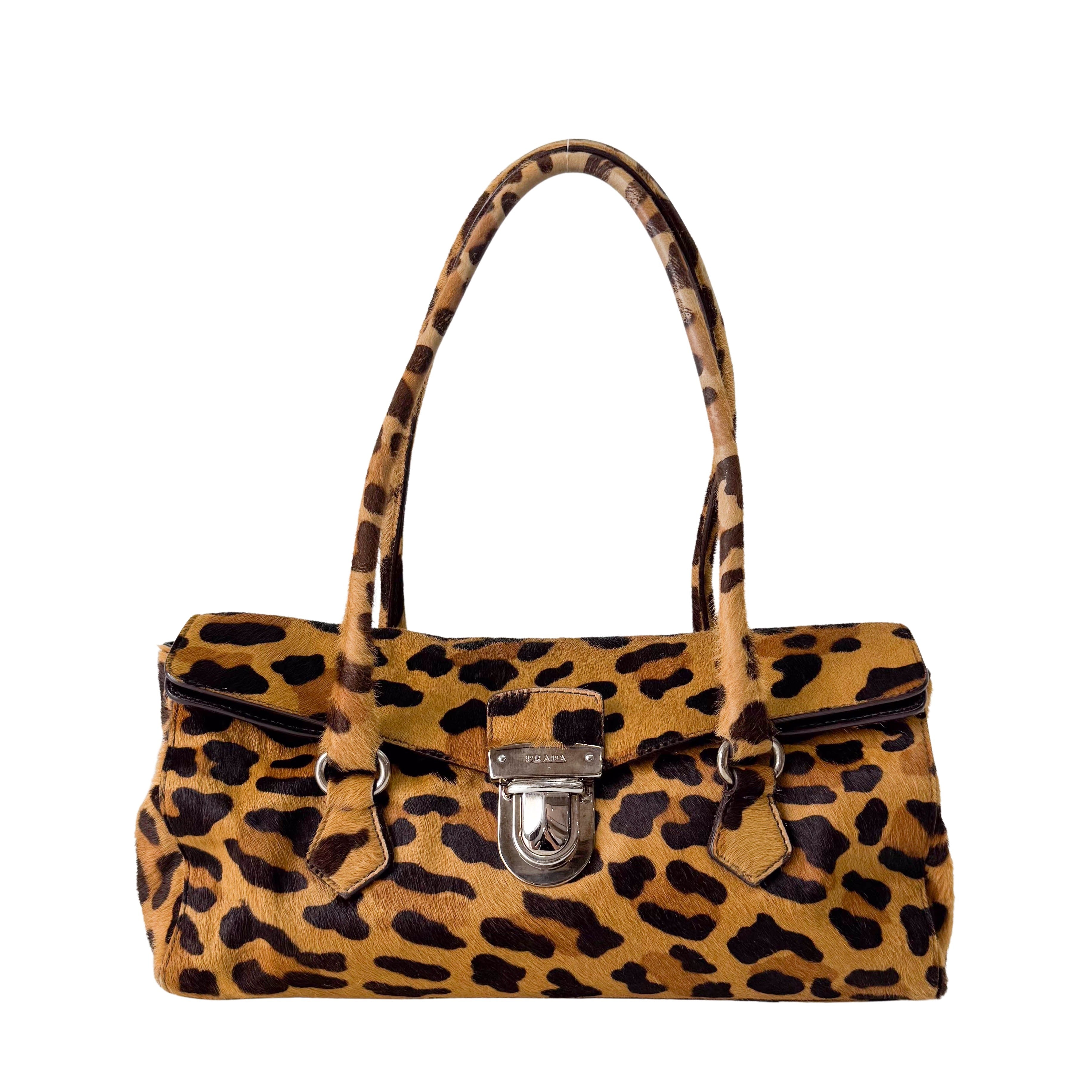 Horizontal Leopard Print Pony Hair Shoulder Bag