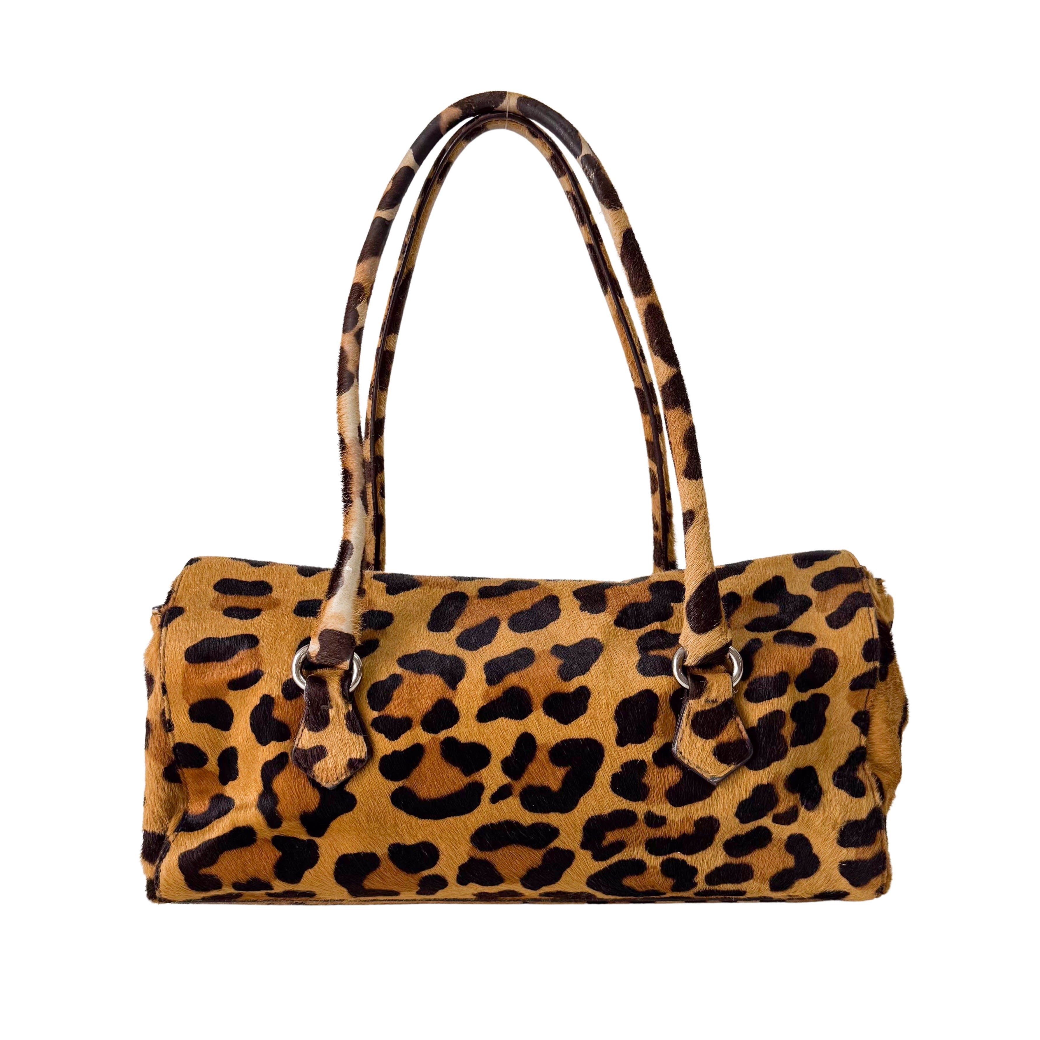 Horizontal Leopard Print Pony Hair Shoulder Bag