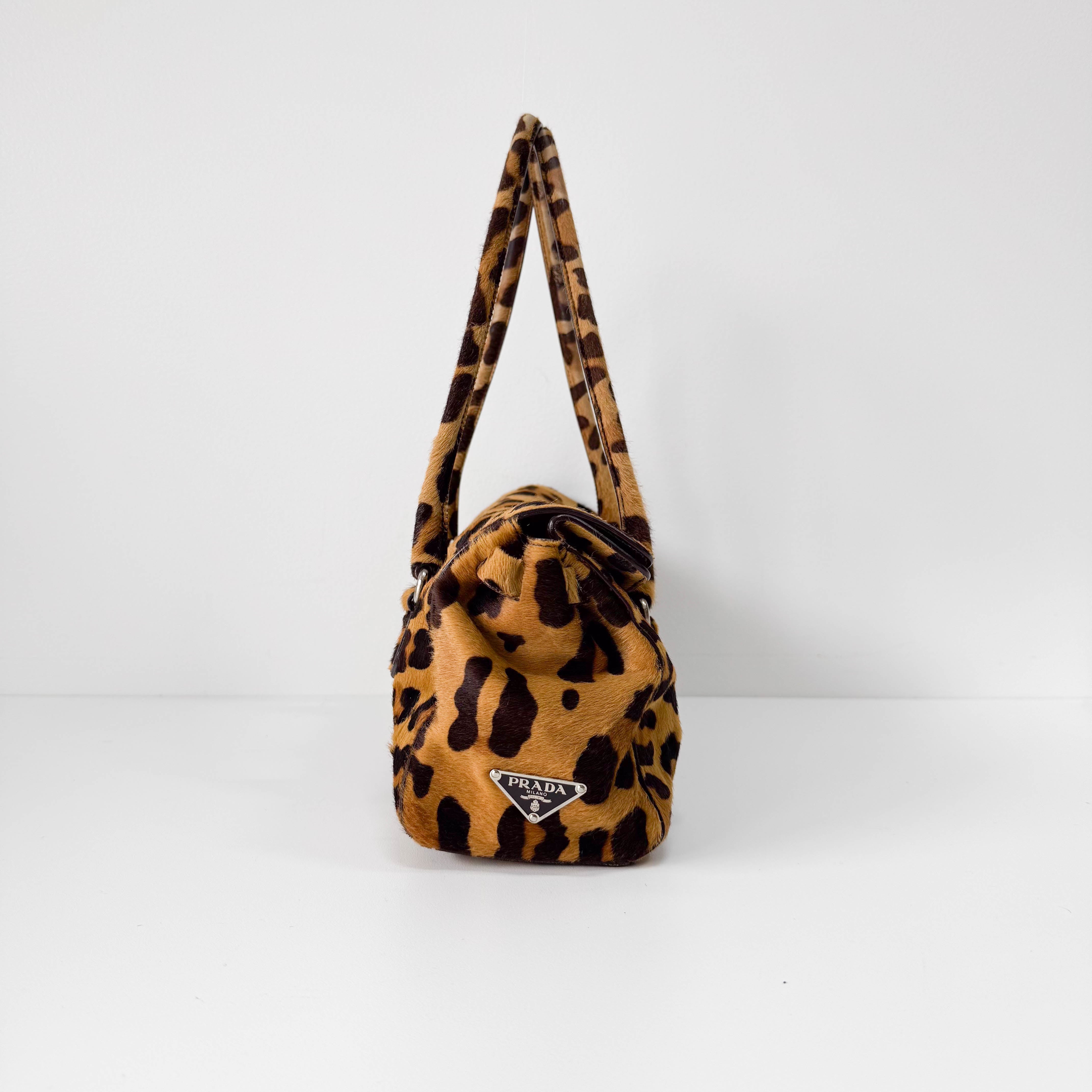 Horizontal Leopard Print Pony Hair Shoulder Bag
