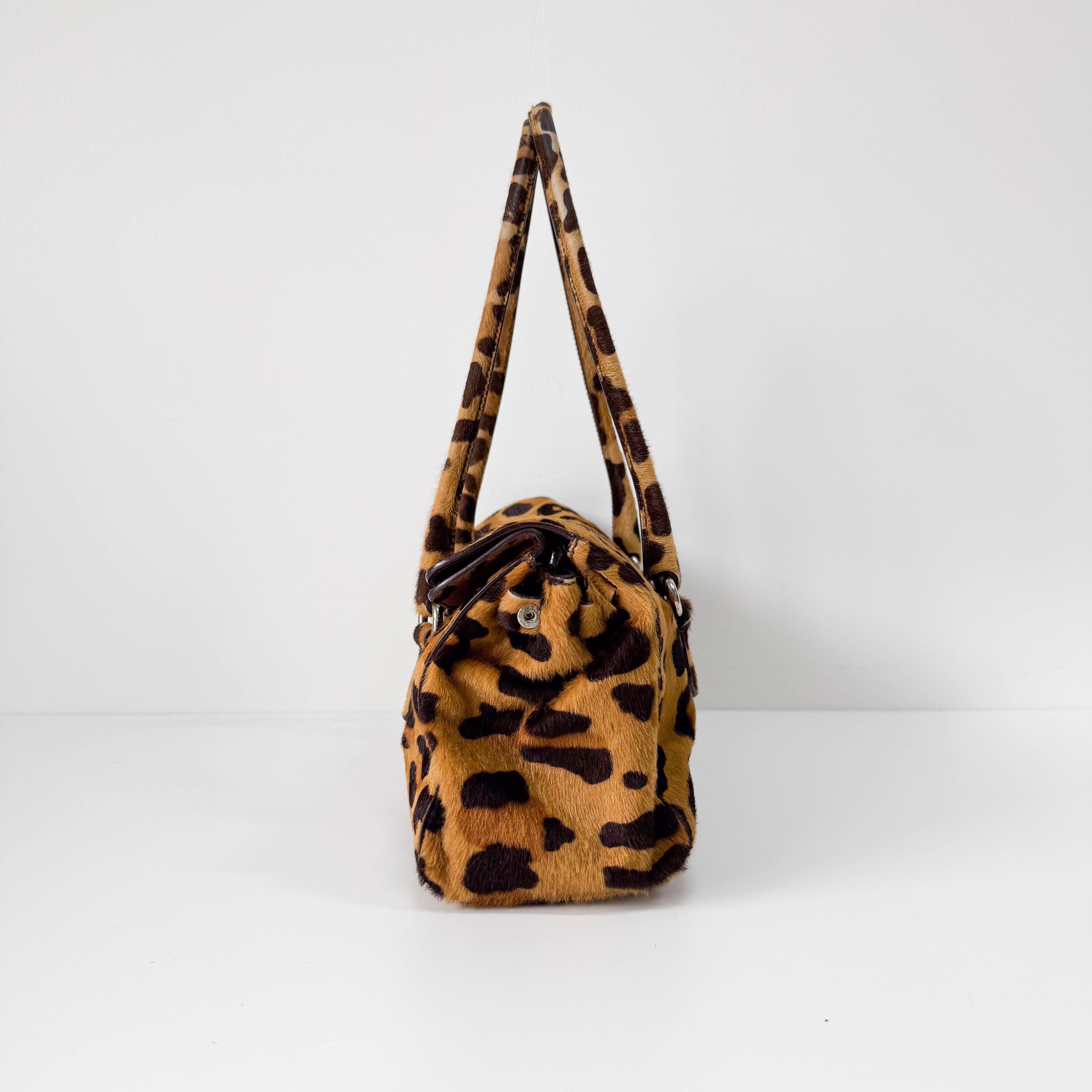 Horizontal Leopard Print Pony Hair Shoulder Bag
