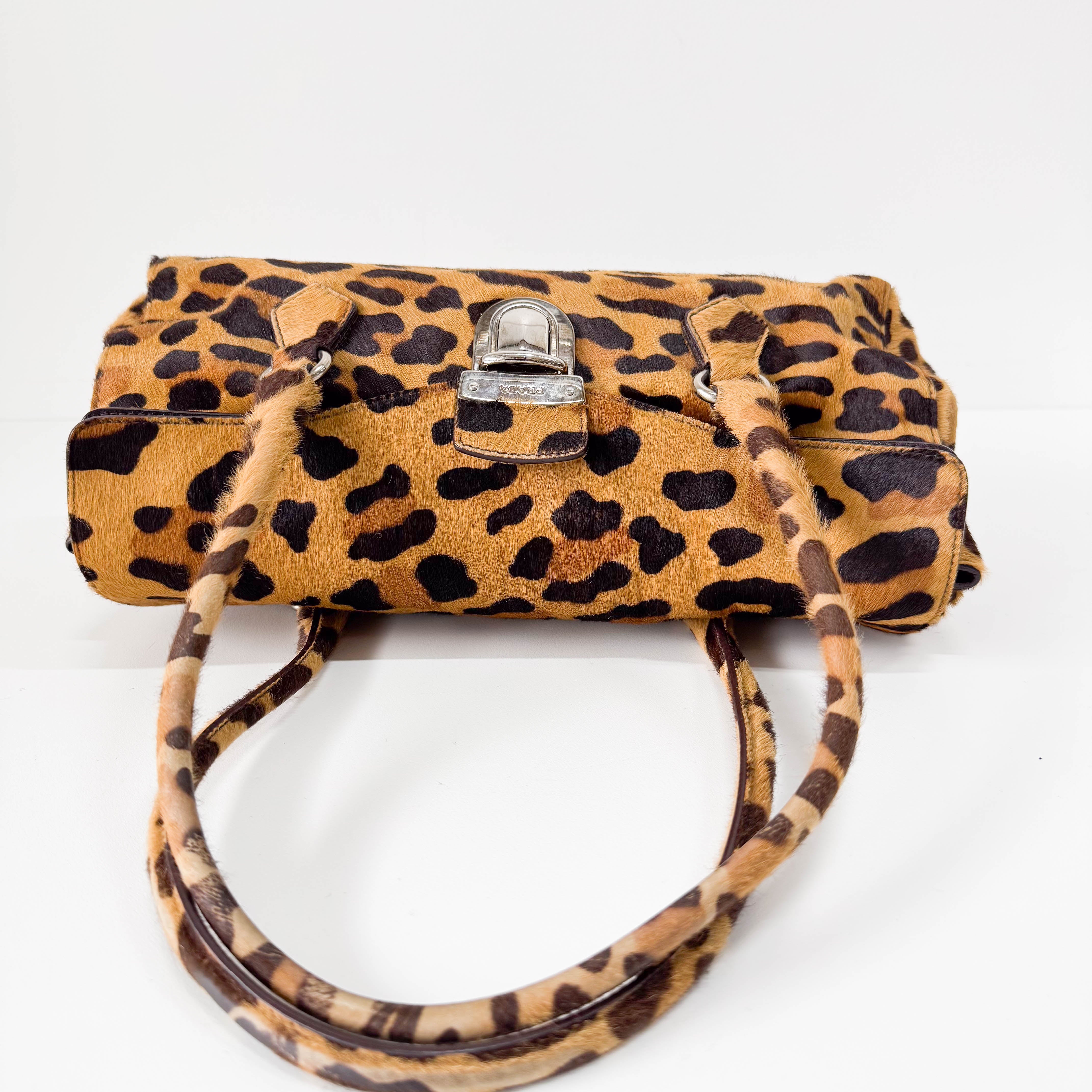 Horizontal Leopard Print Pony Hair Shoulder Bag
