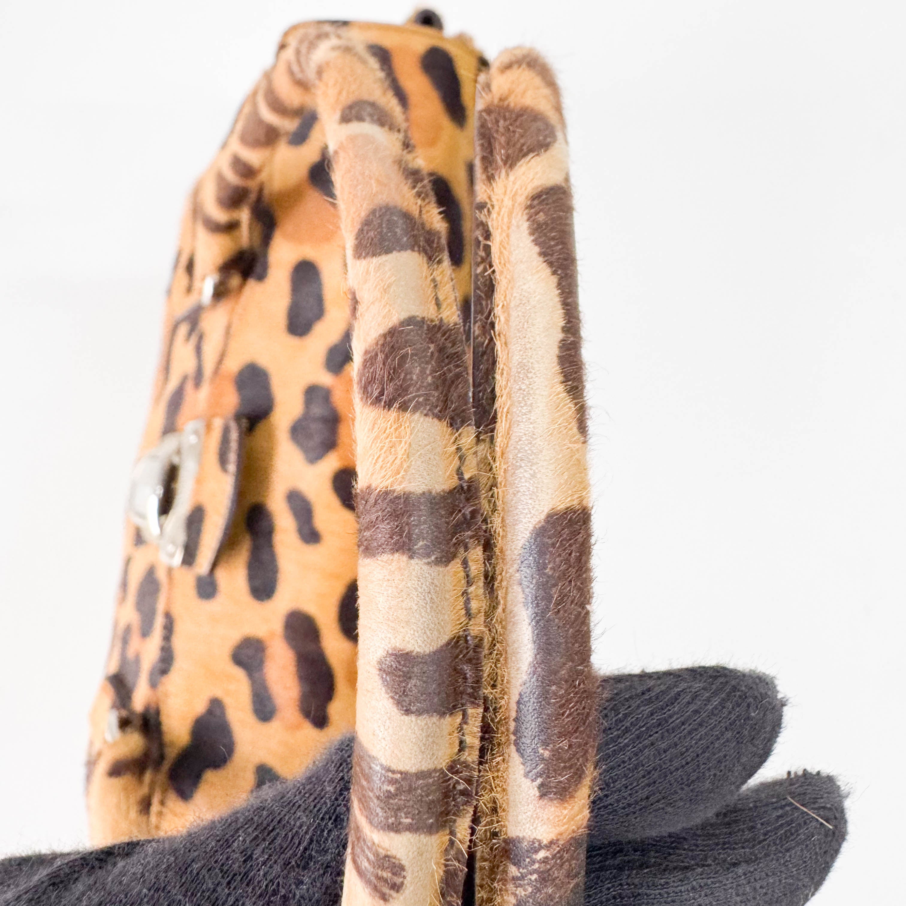 Horizontal Leopard Print Pony Hair Shoulder Bag