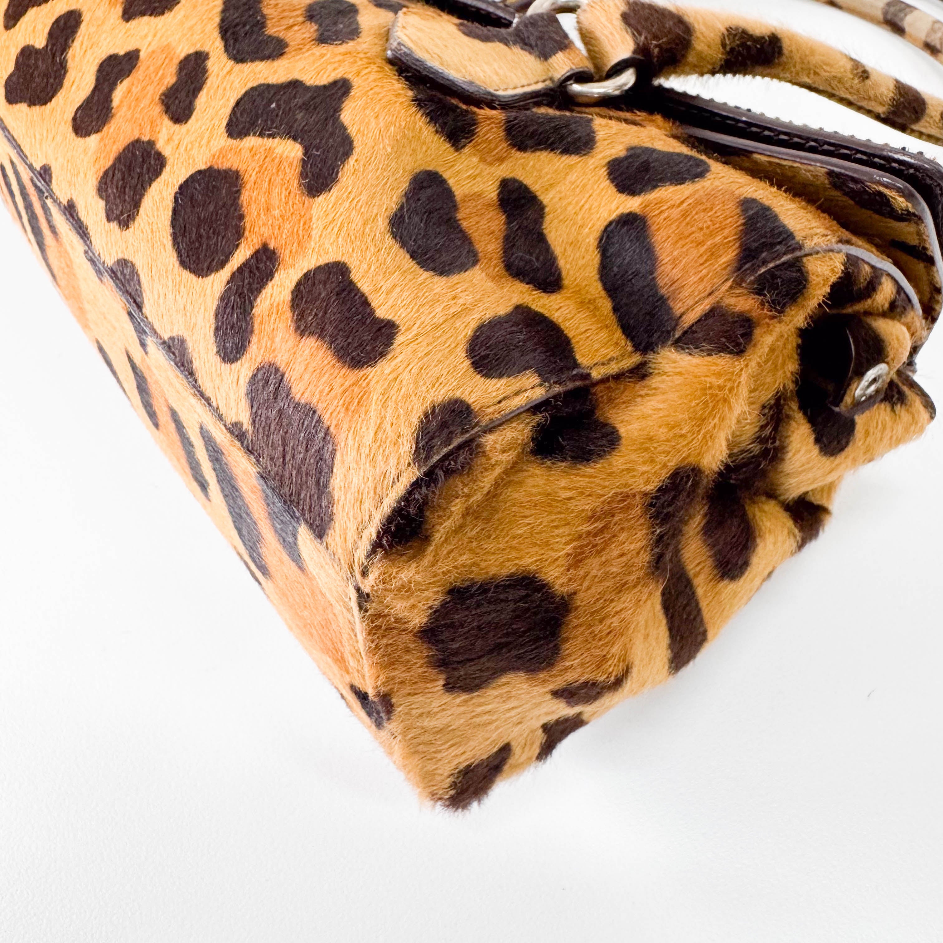 Horizontal Leopard Print Pony Hair Shoulder Bag