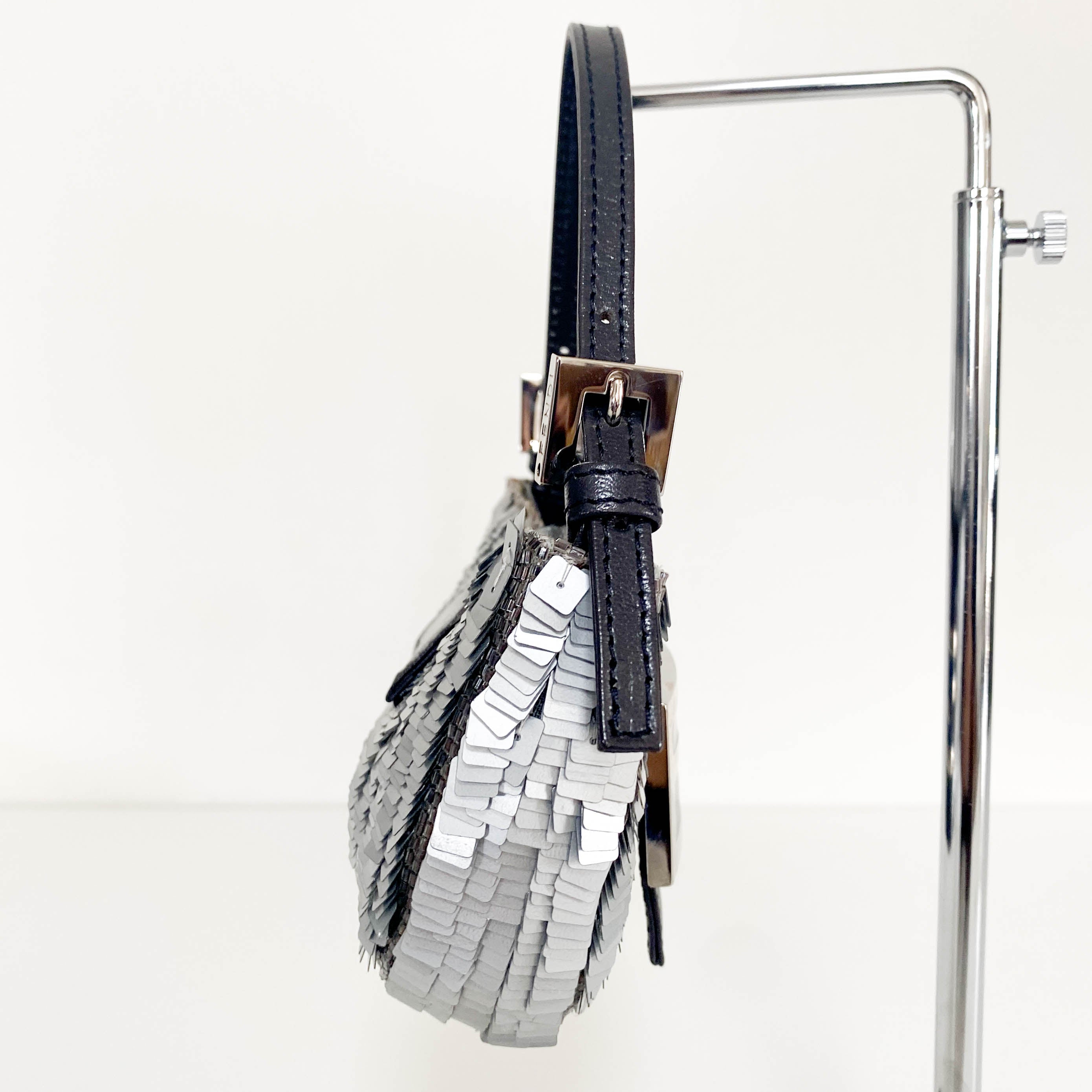 Mini Croissant Silver Sequin Bag