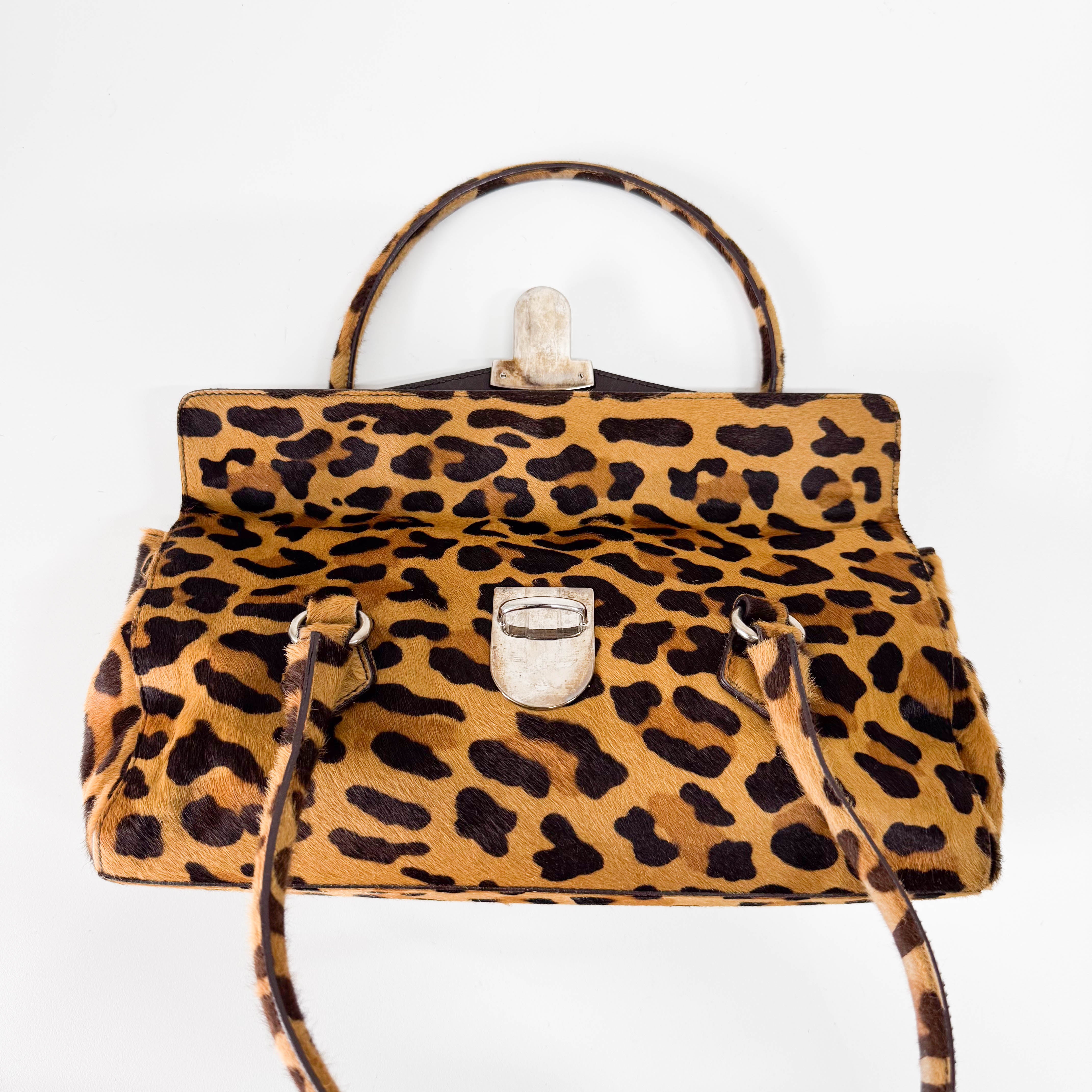 Horizontal Leopard Print Pony Hair Shoulder Bag