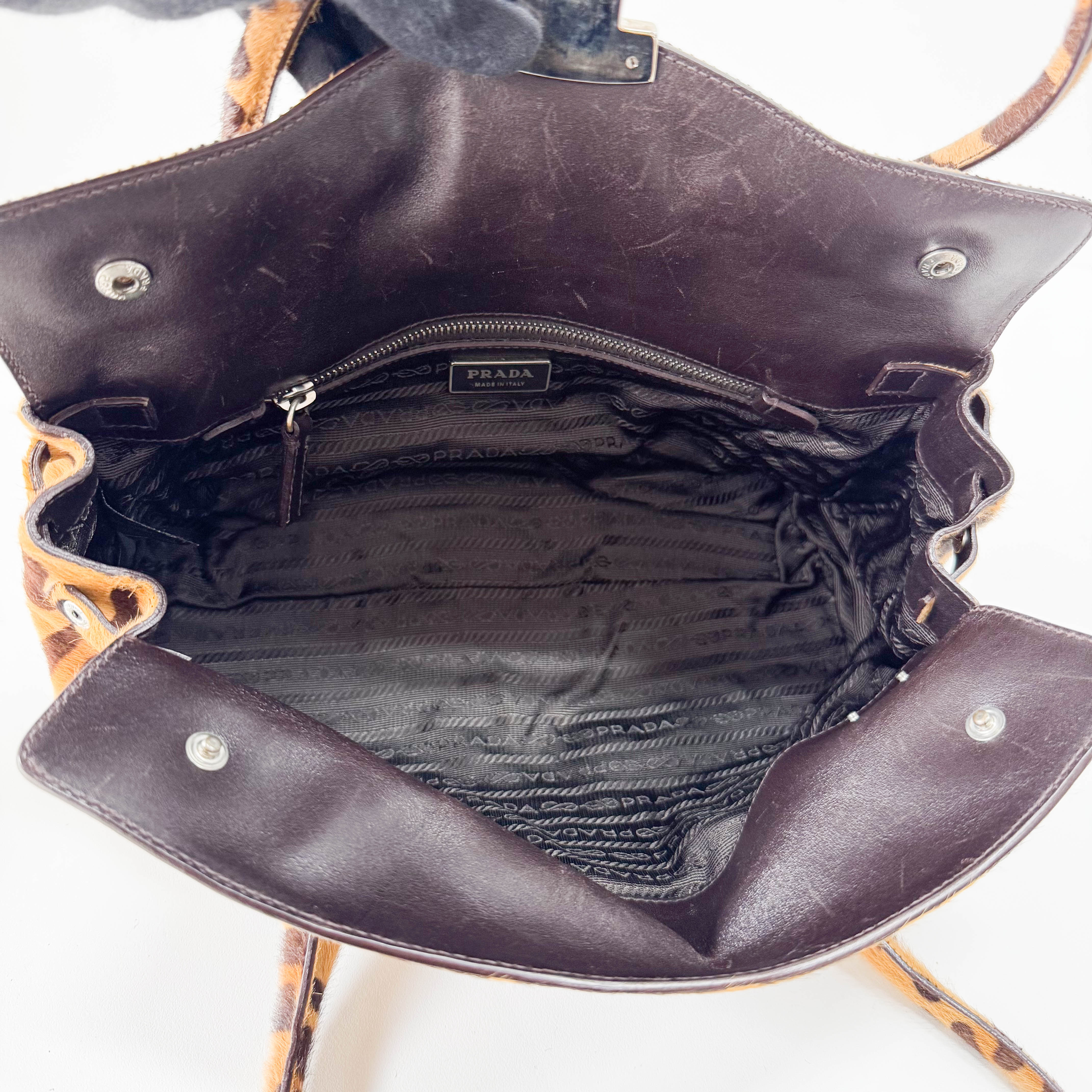 Horizontal Leopard Print Pony Hair Shoulder Bag