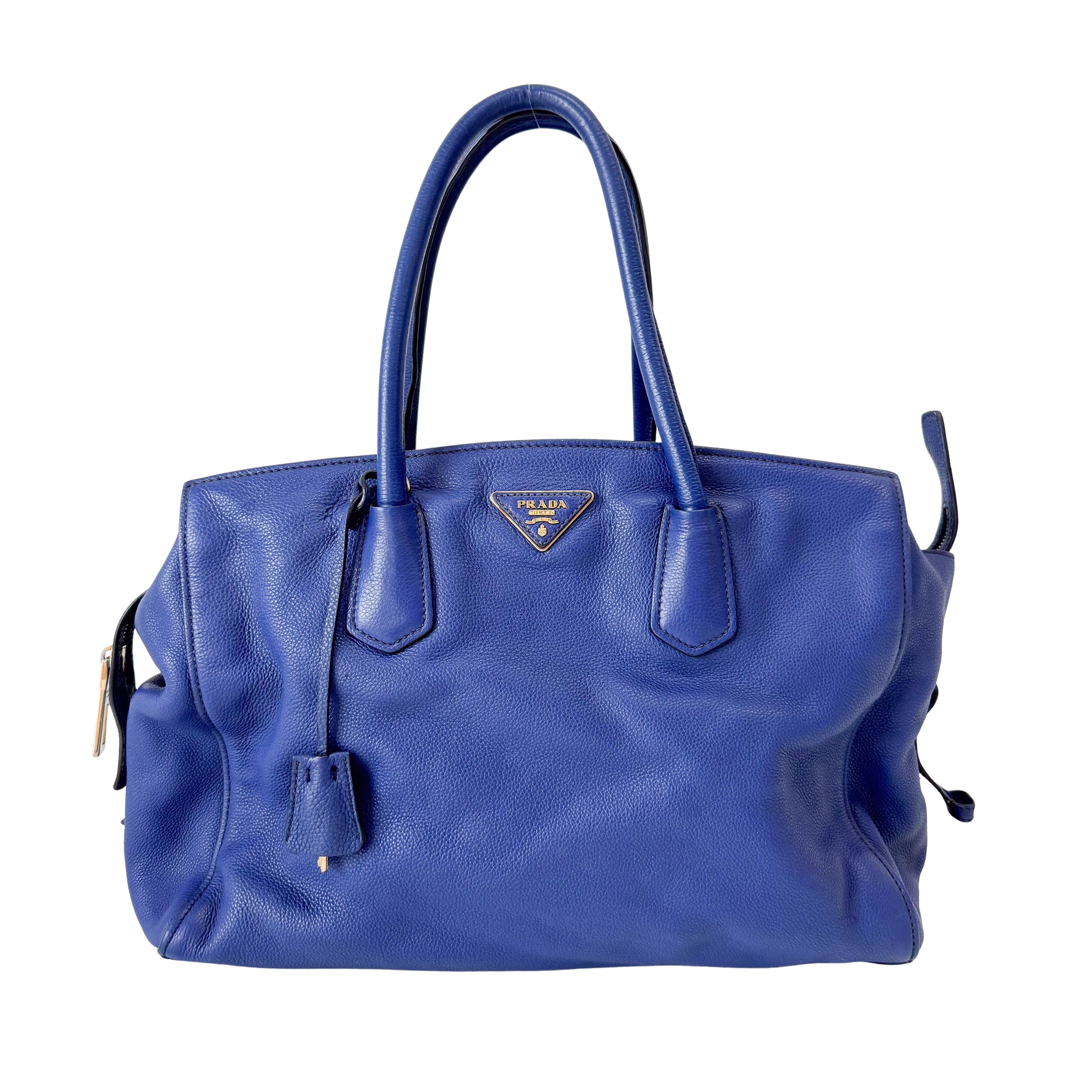 Vitello Blue Leather Shoulder Bag