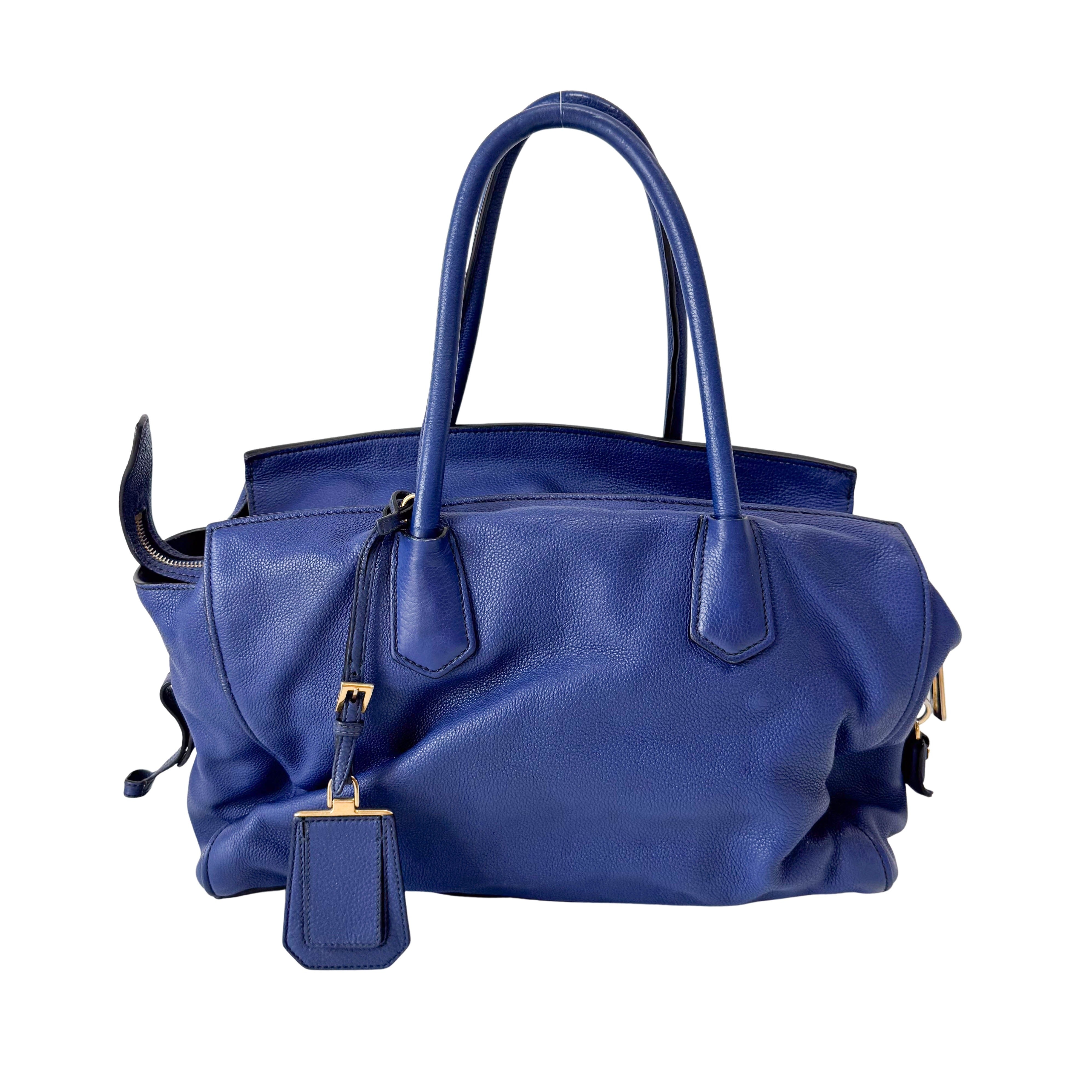 Vitello Blue Leather Shoulder Bag