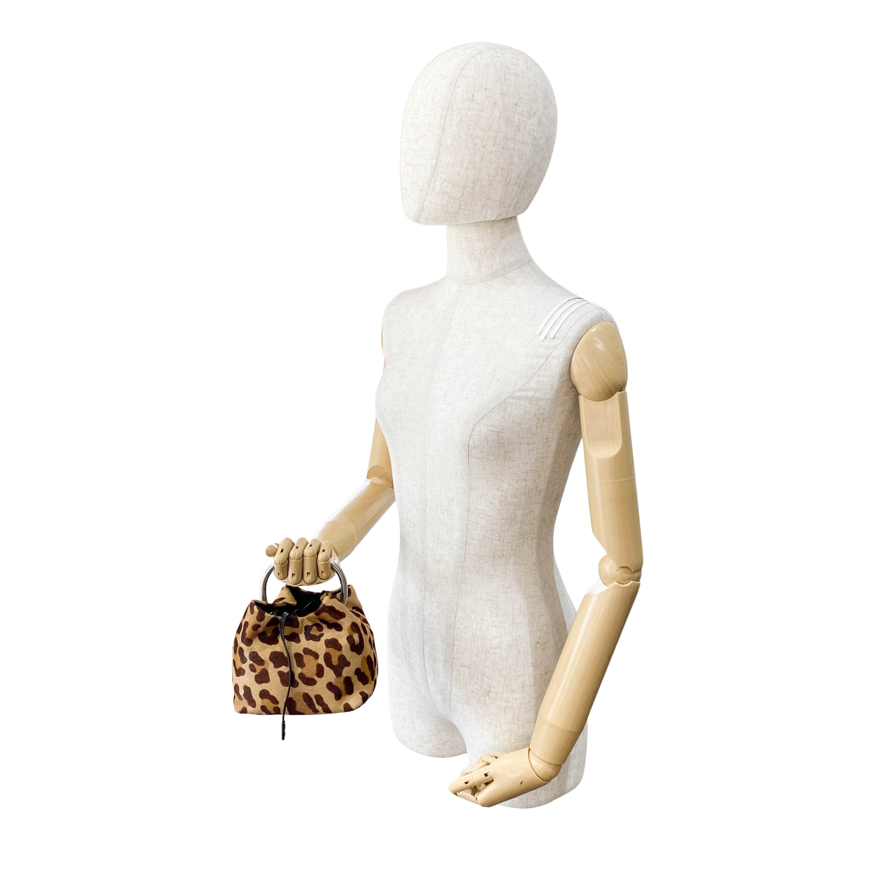 Leopard Pony Hair Metal Handle Mini Bag