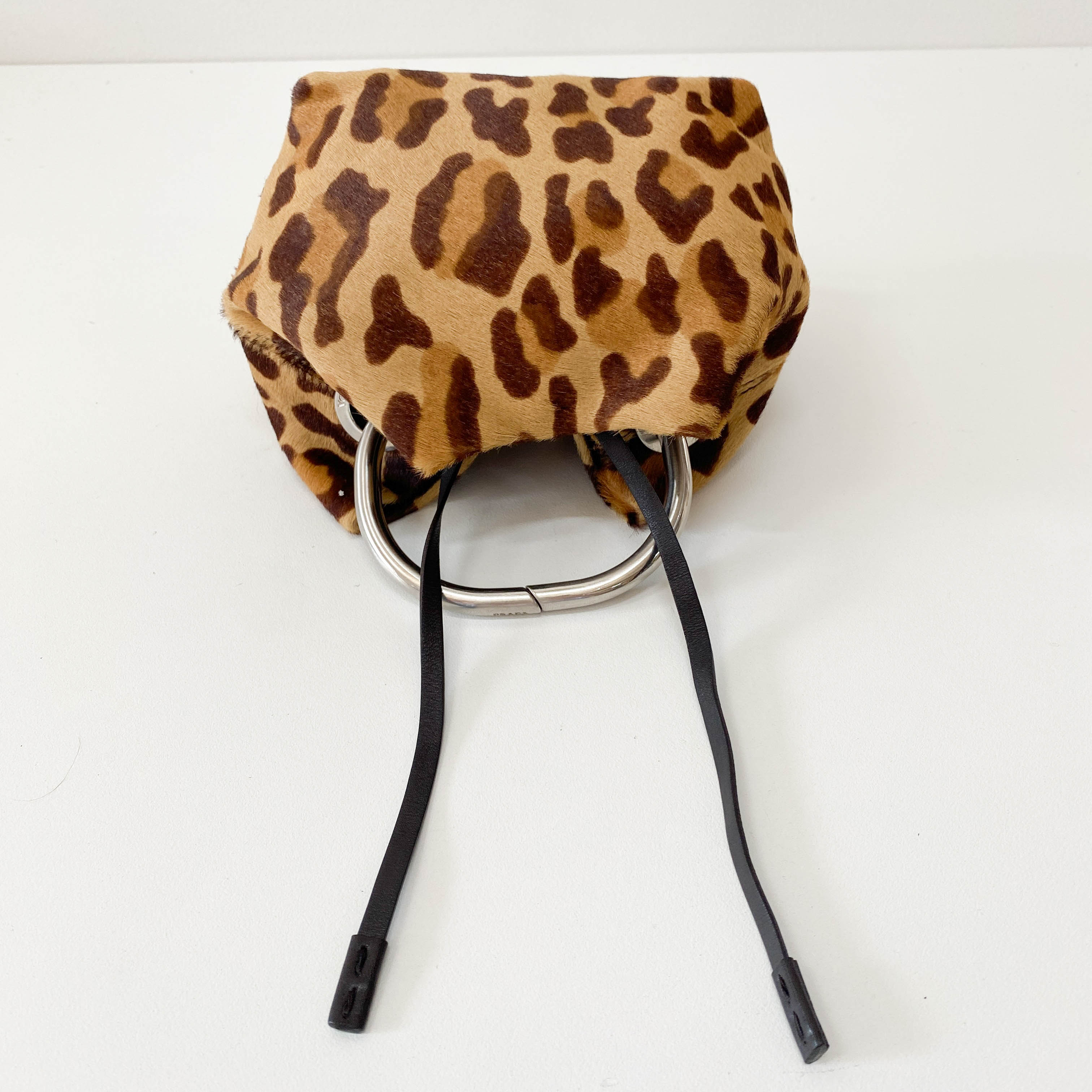 Leopard Pony Hair Metal Handle Mini Bag