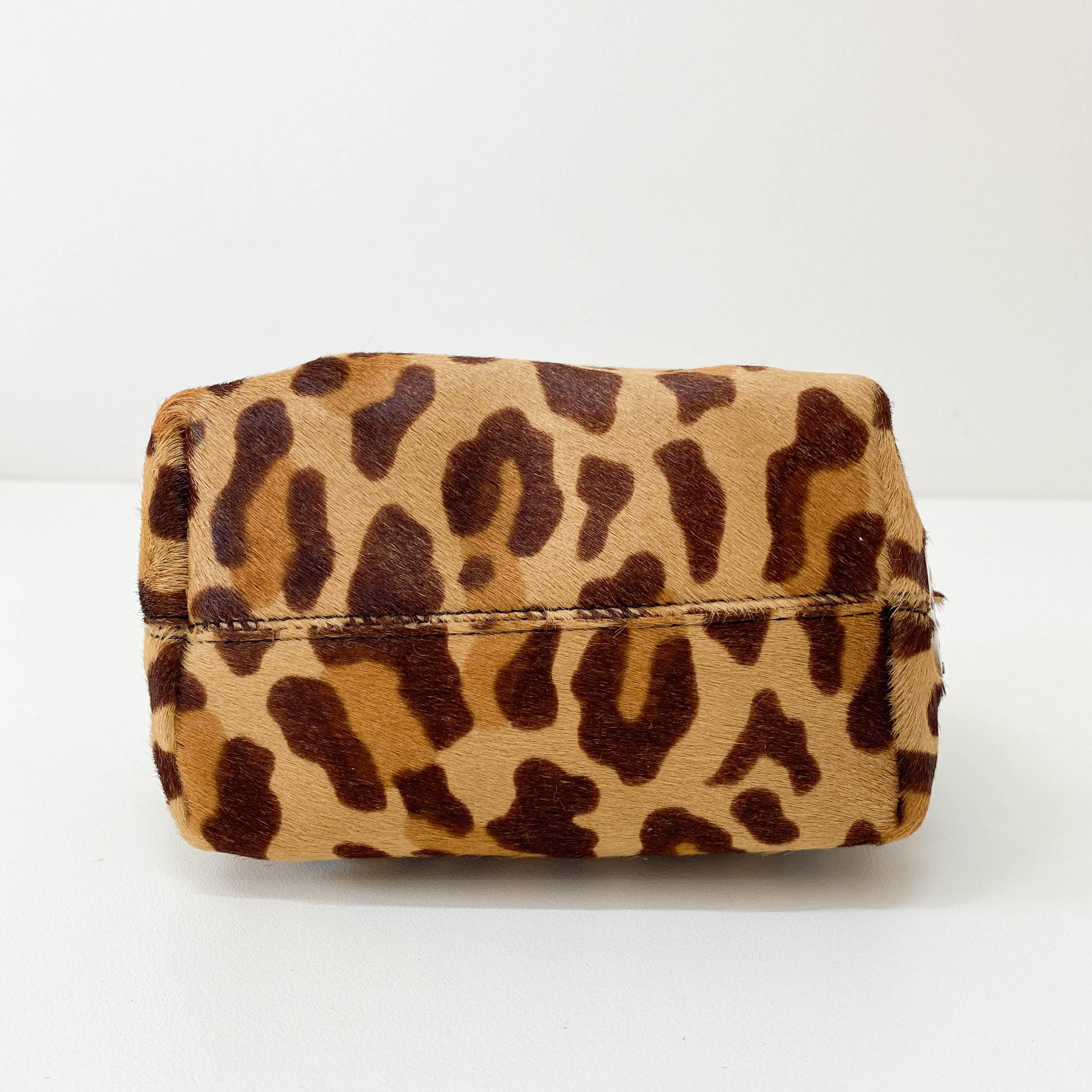 Leopard Pony Hair Metal Handle Mini Bag