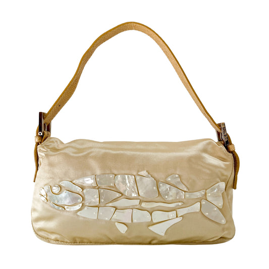 Baguette Beige Satin Mother of Pearl Fish
