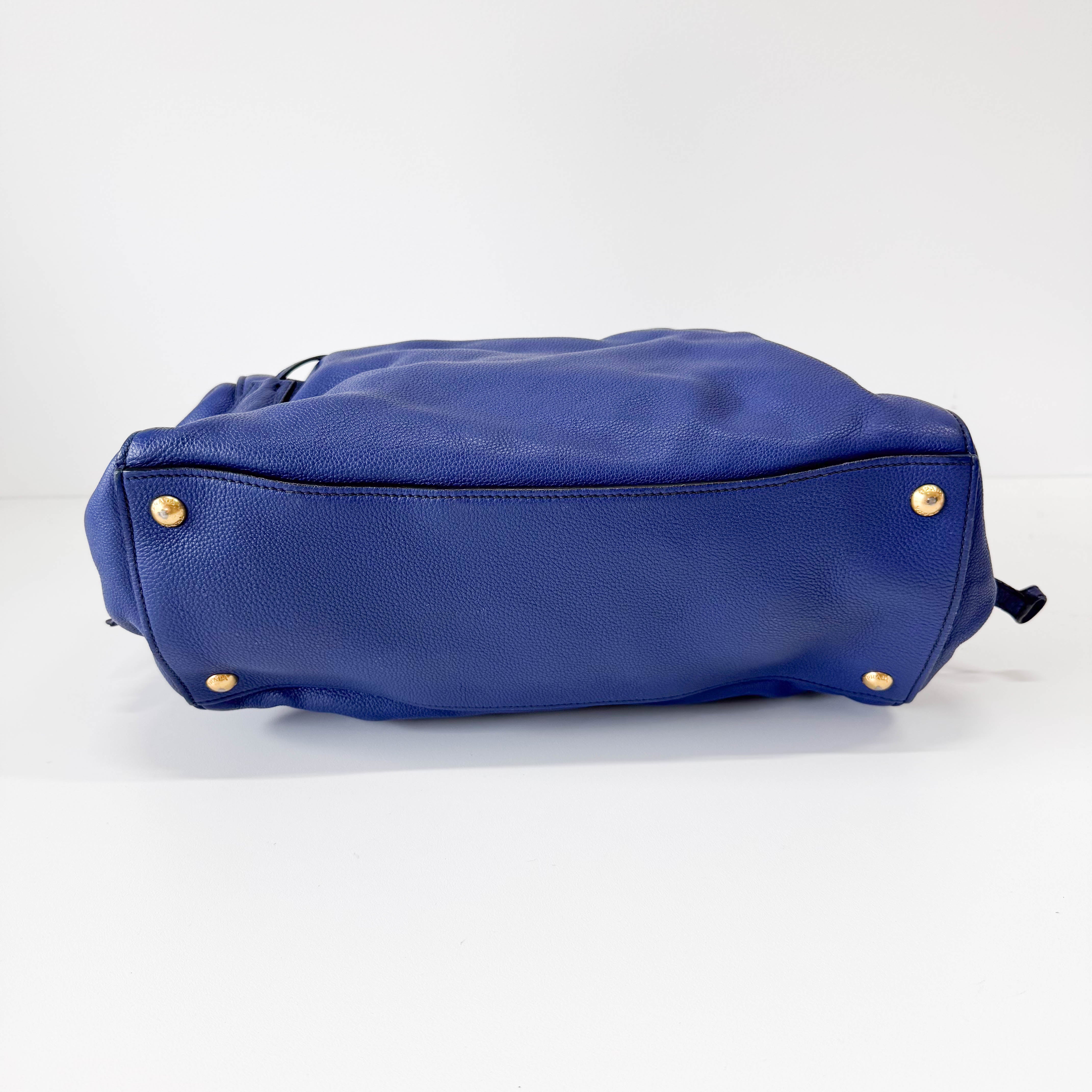 Vitello Blue Leather Shoulder Bag