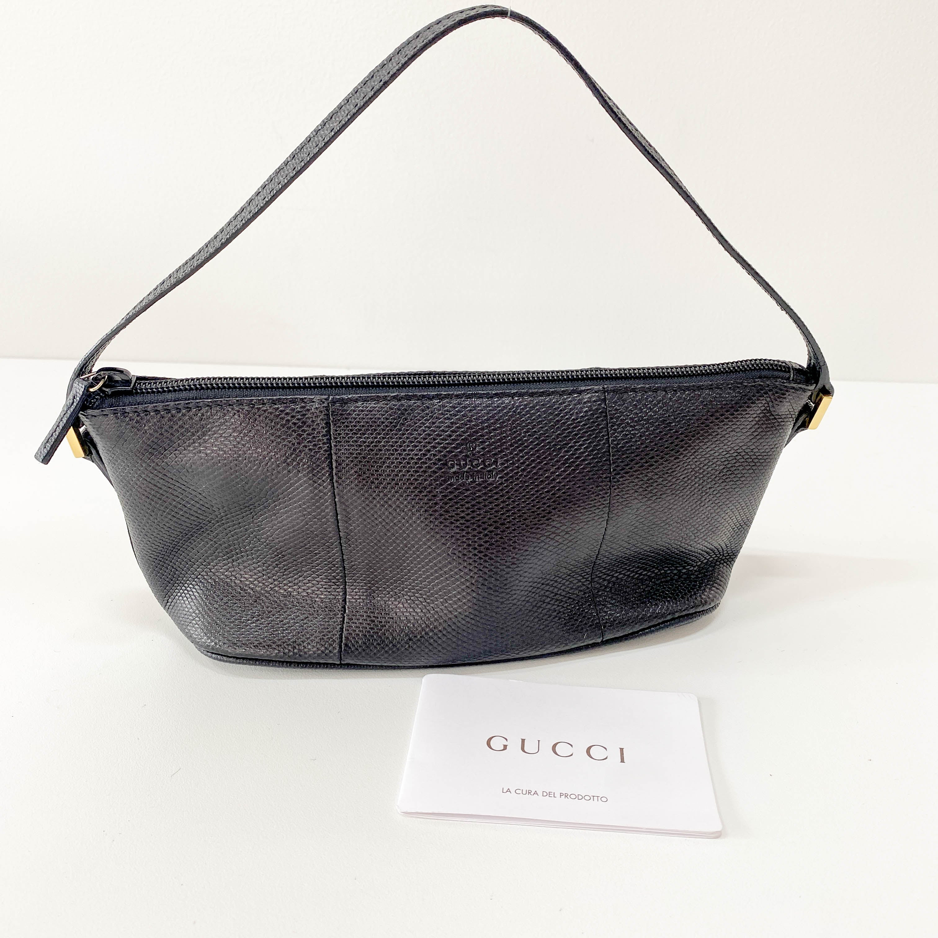 Black Leather Pouch Handbag