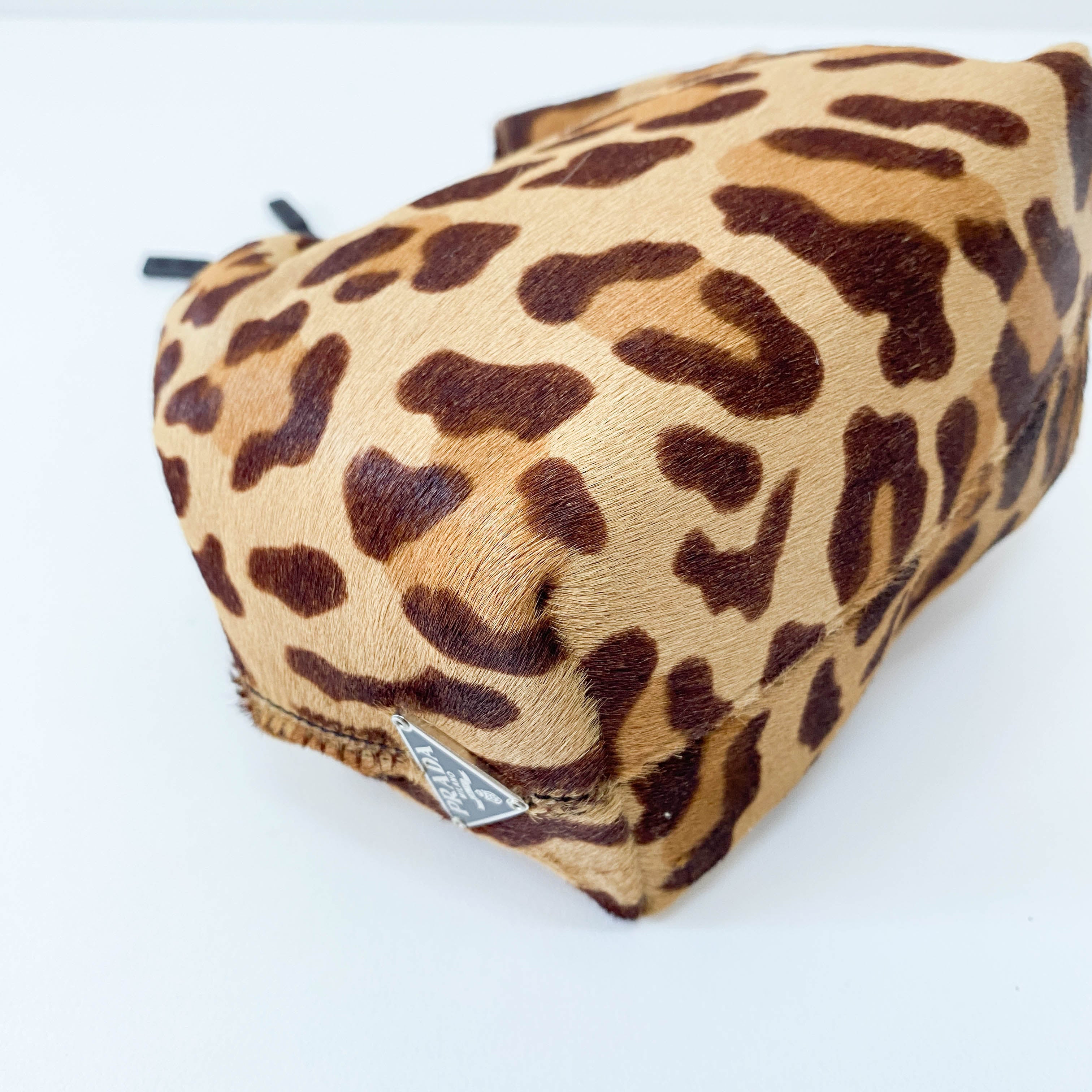 Leopard Pony Hair Metal Handle Mini Bag
