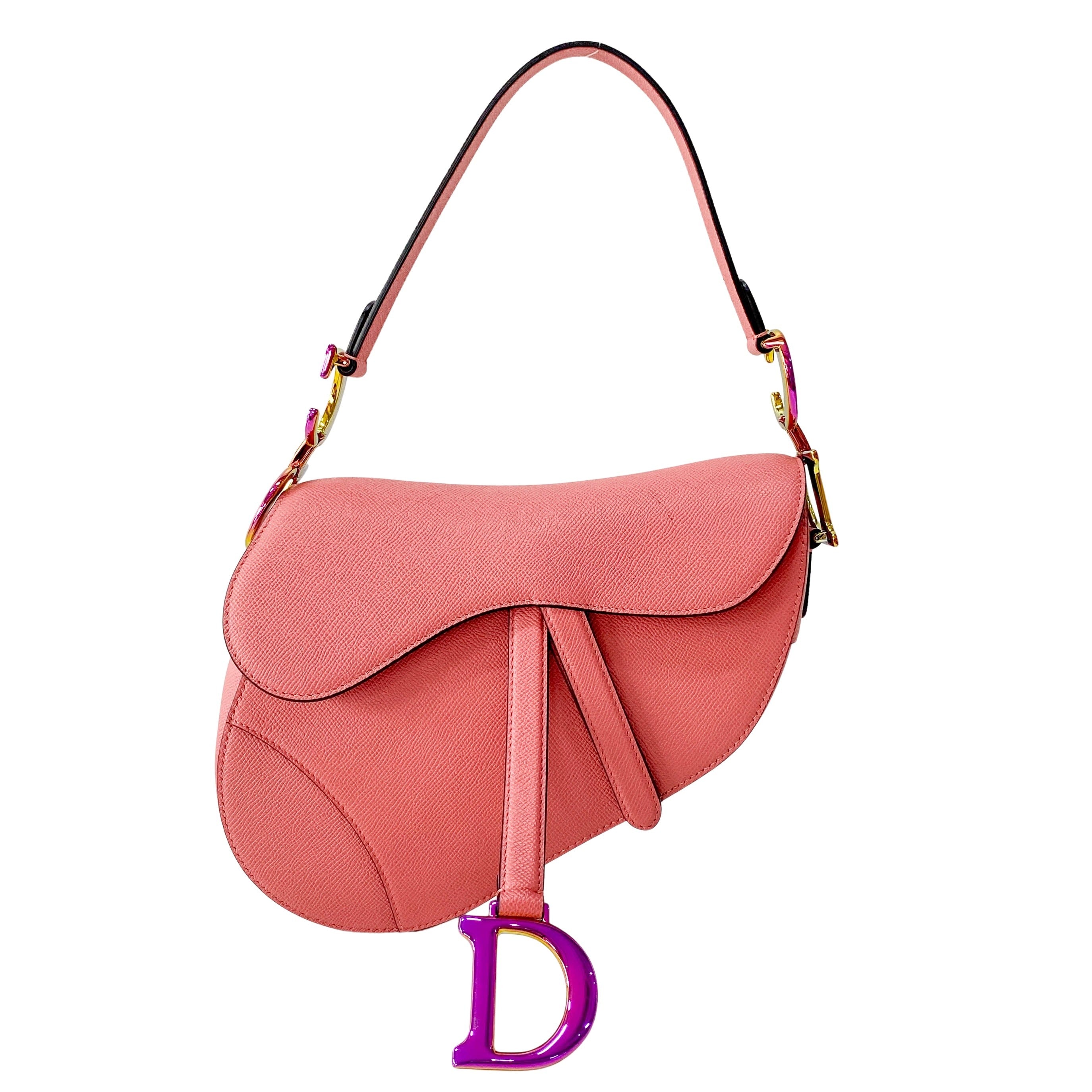 Pink Leather Saddle Shoulder Bag