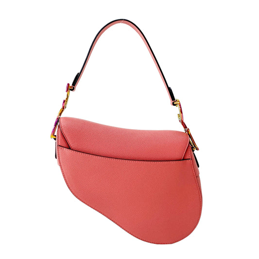 Pink Leather Saddle Shoulder Bag