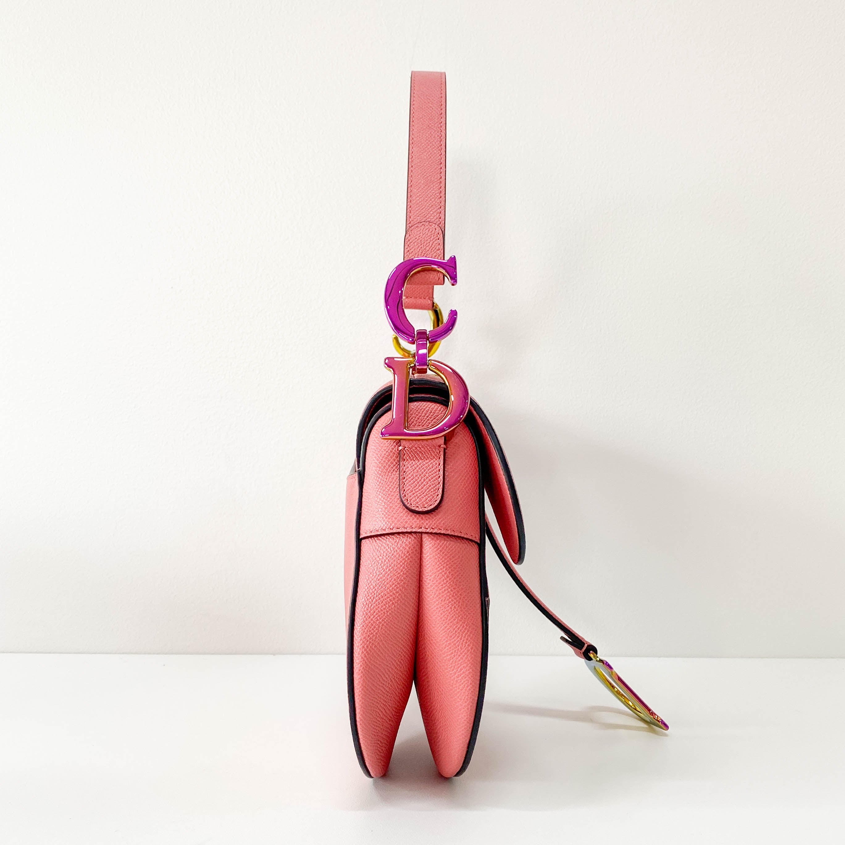 Pink Leather Saddle Shoulder Bag
