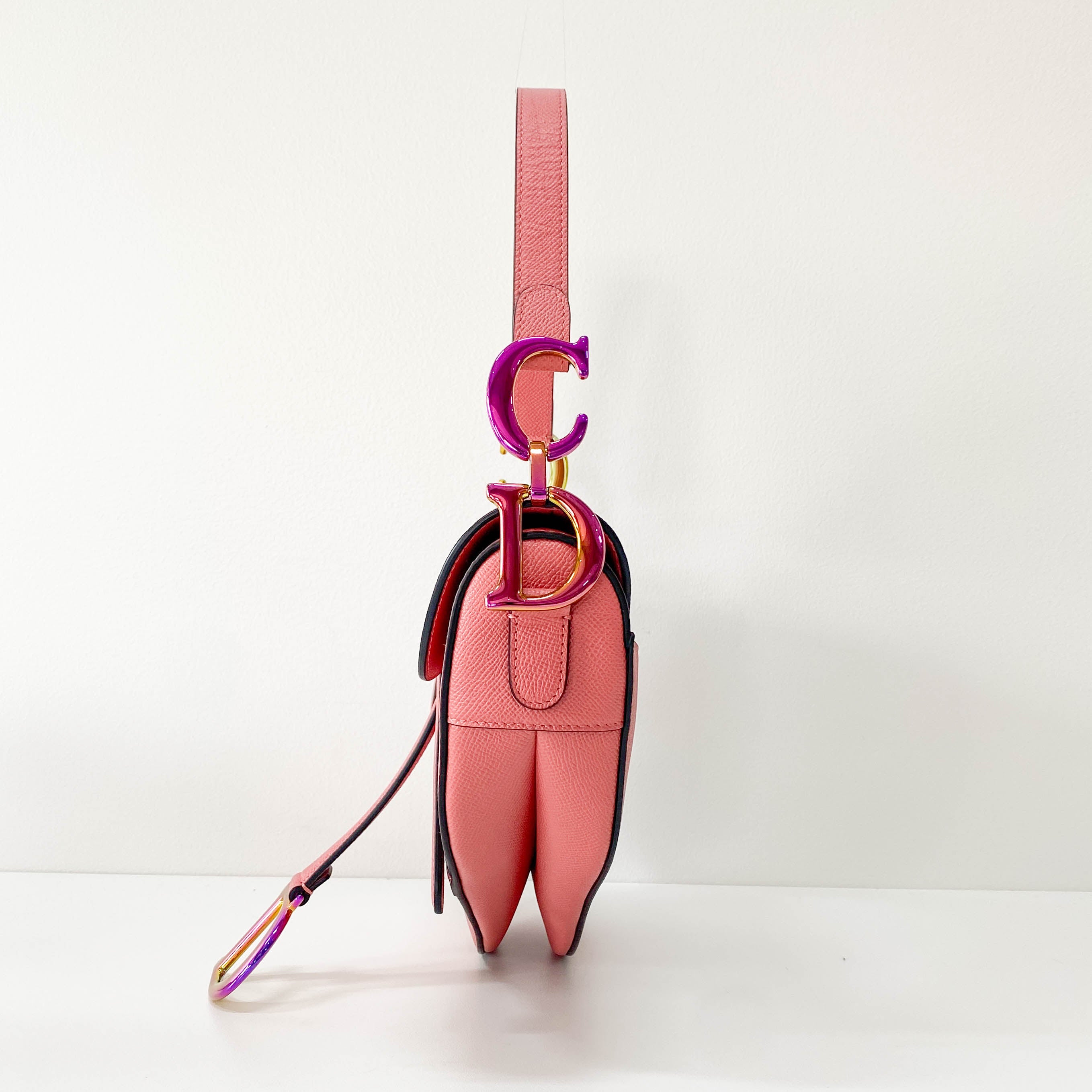 Pink Leather Saddle Shoulder Bag