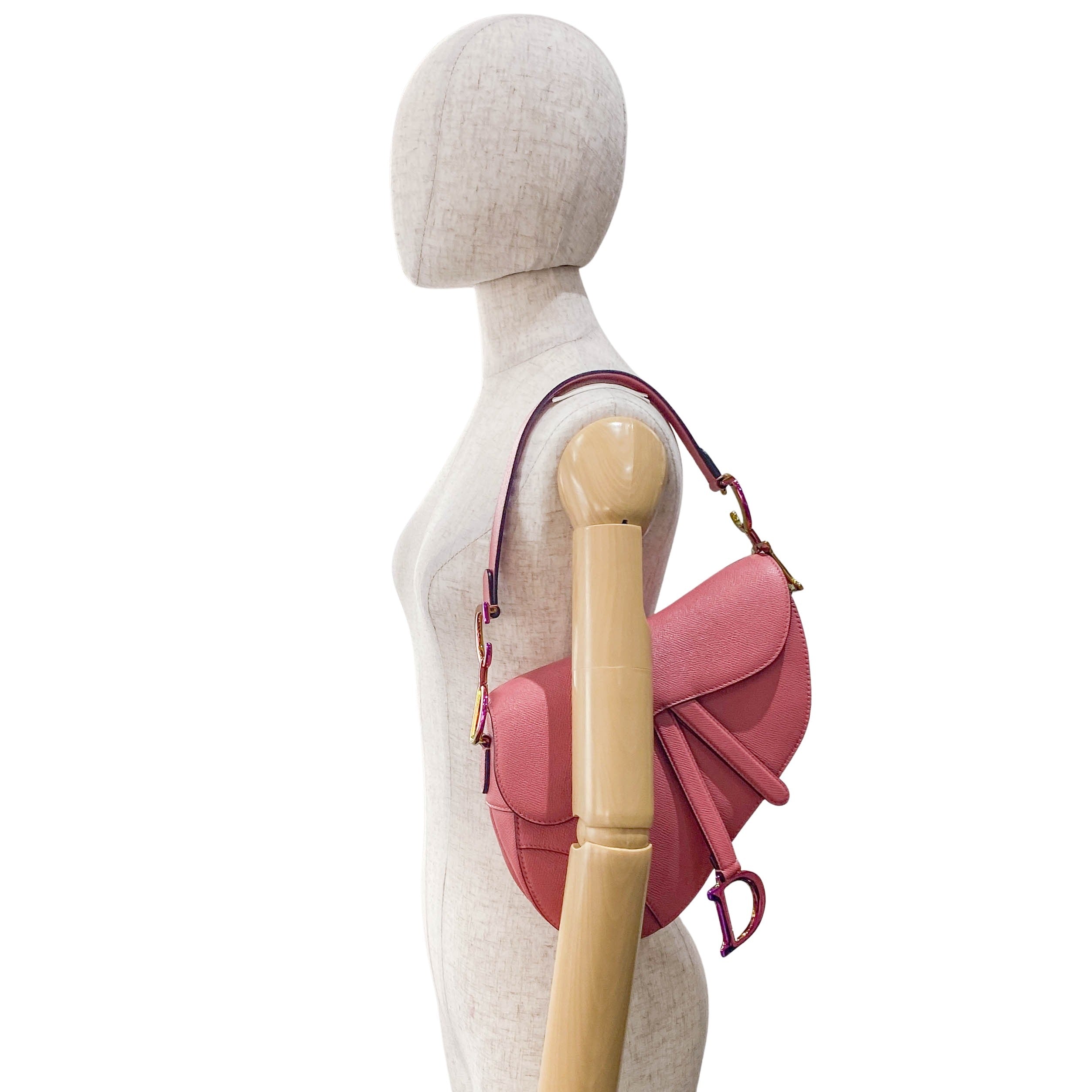 Pink Leather Saddle Shoulder Bag