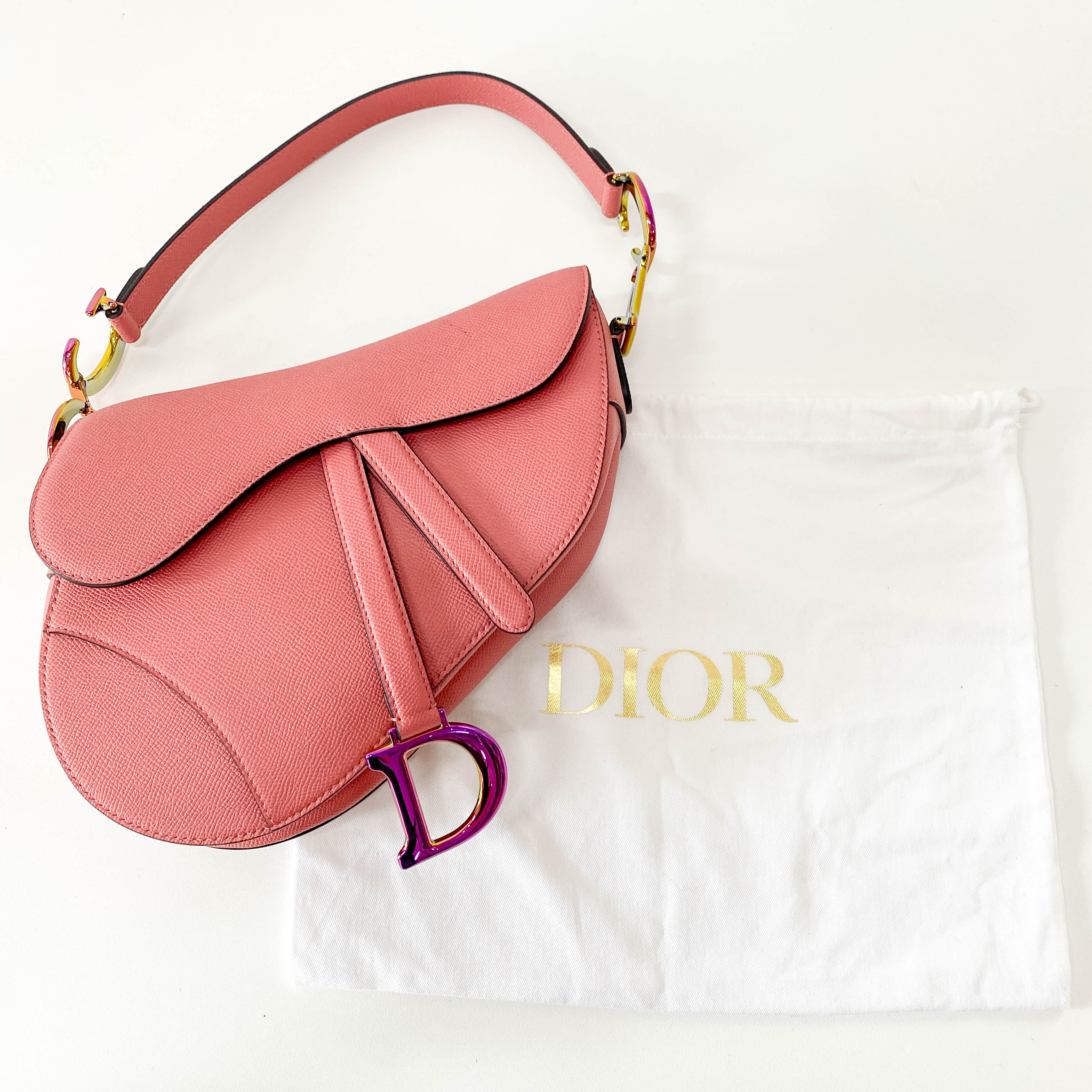 Pink Leather Saddle Shoulder Bag
