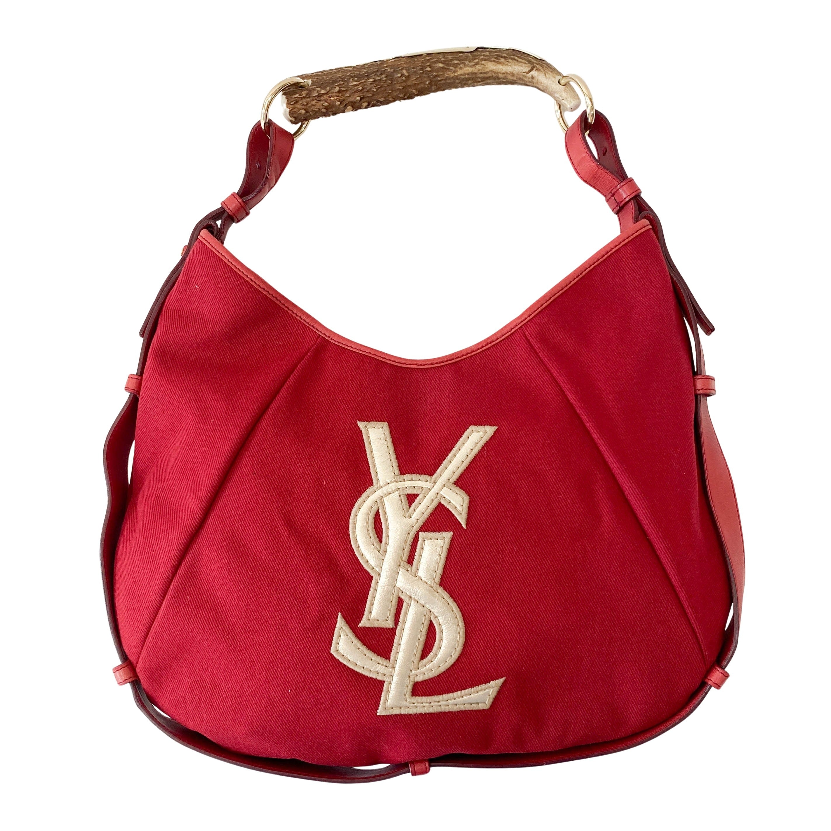 YSL Mombasa Red Canvas Shoulder Bag