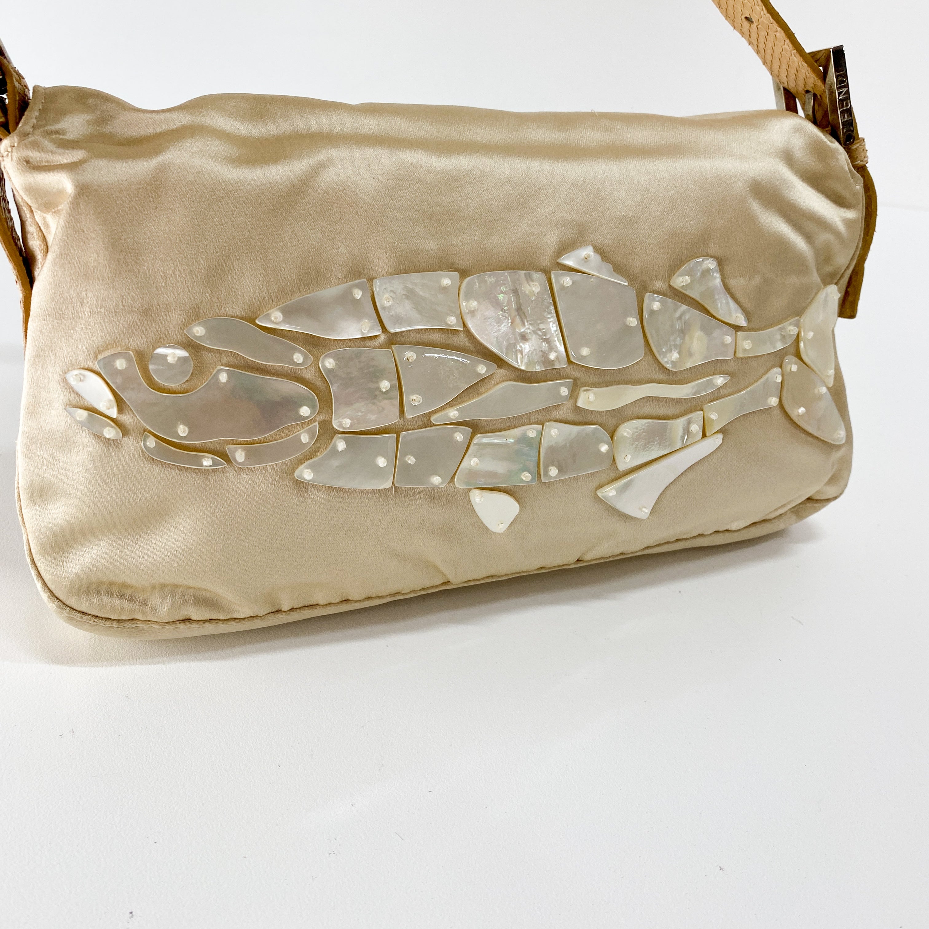 Baguette Beige Satin Mother of Pearl Fish