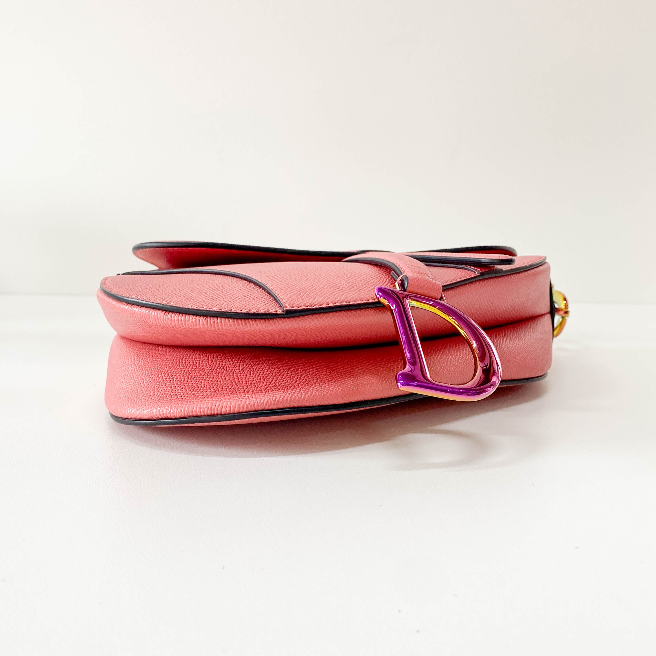 Pink Leather Saddle Shoulder Bag