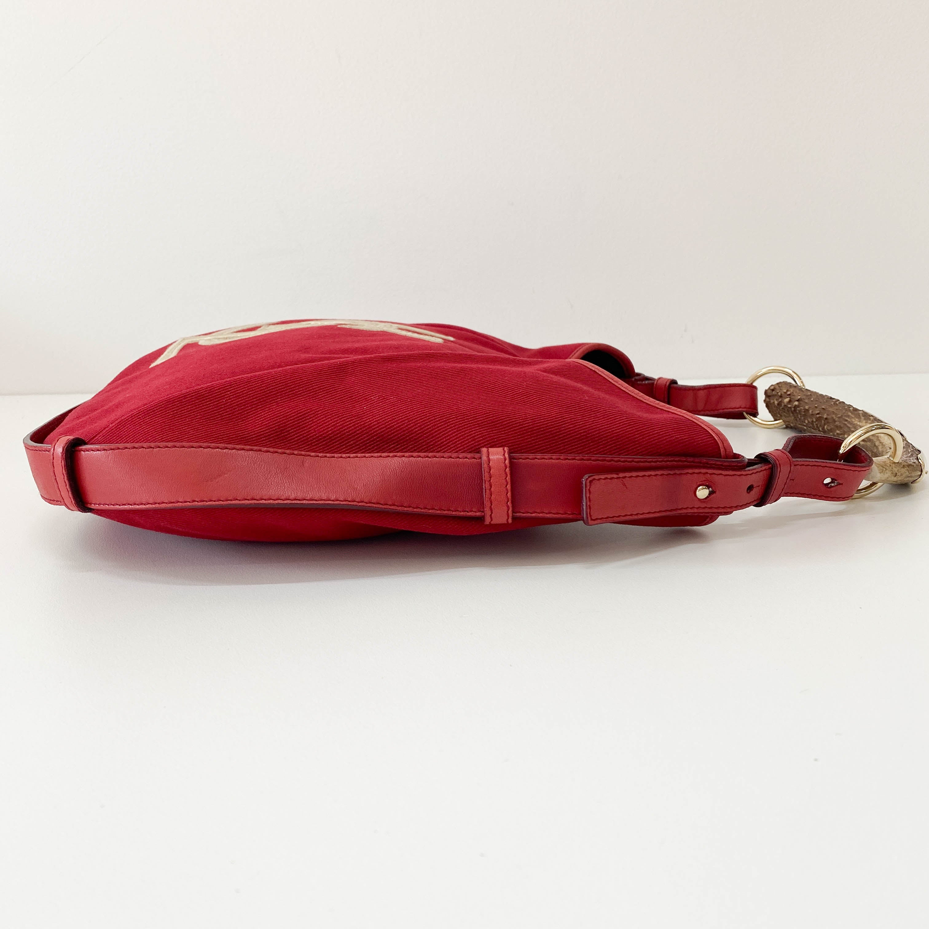 YSL Mombasa Red Canvas Shoulder Bag