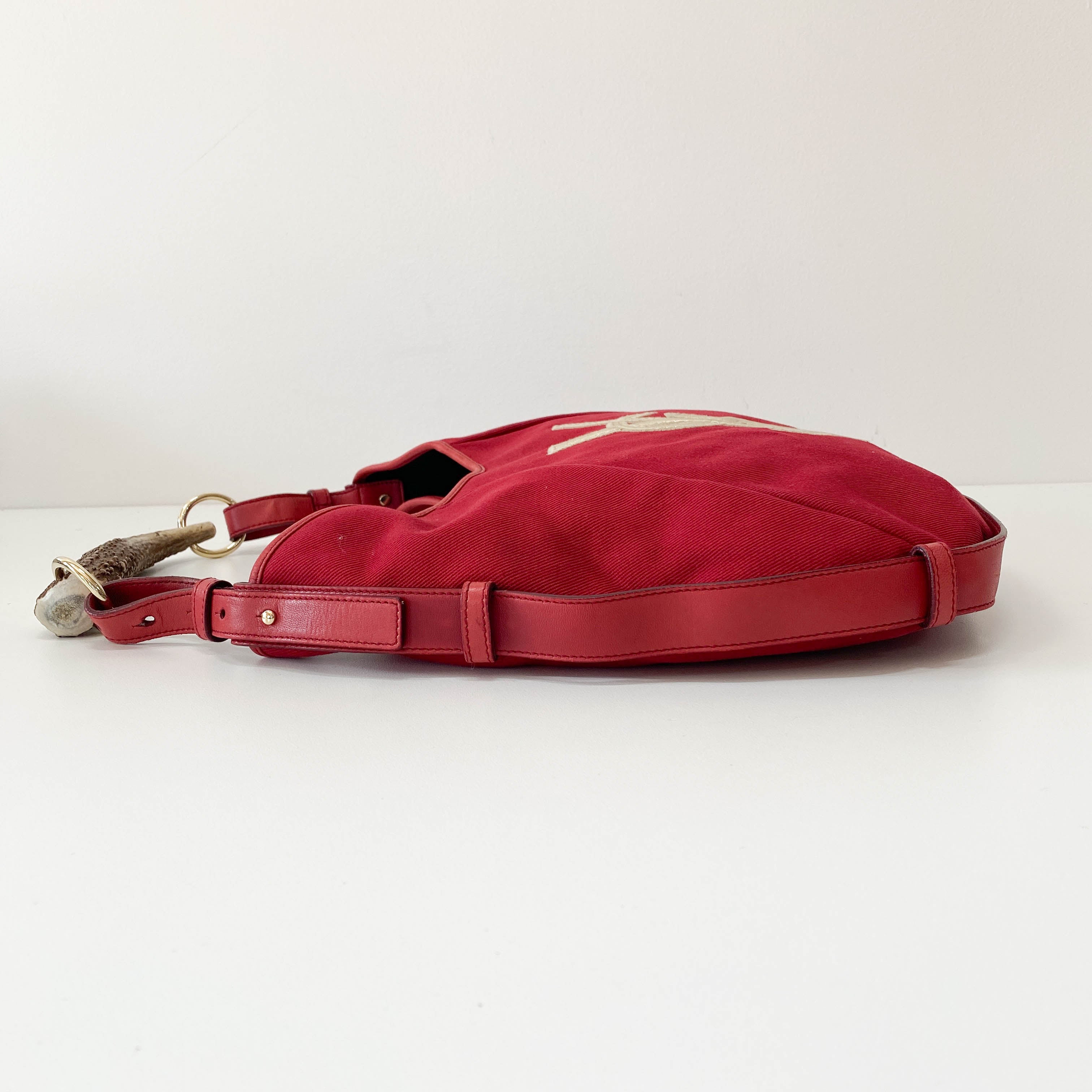 YSL Mombasa Red Canvas Shoulder Bag