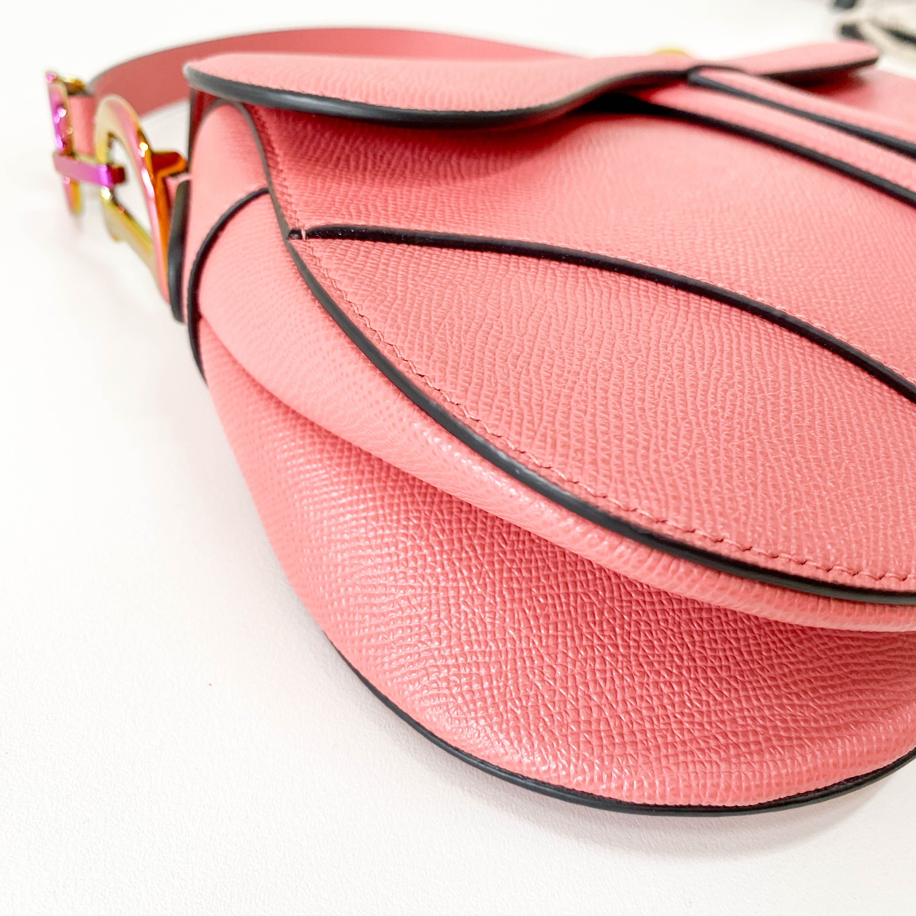 Pink Leather Saddle Shoulder Bag