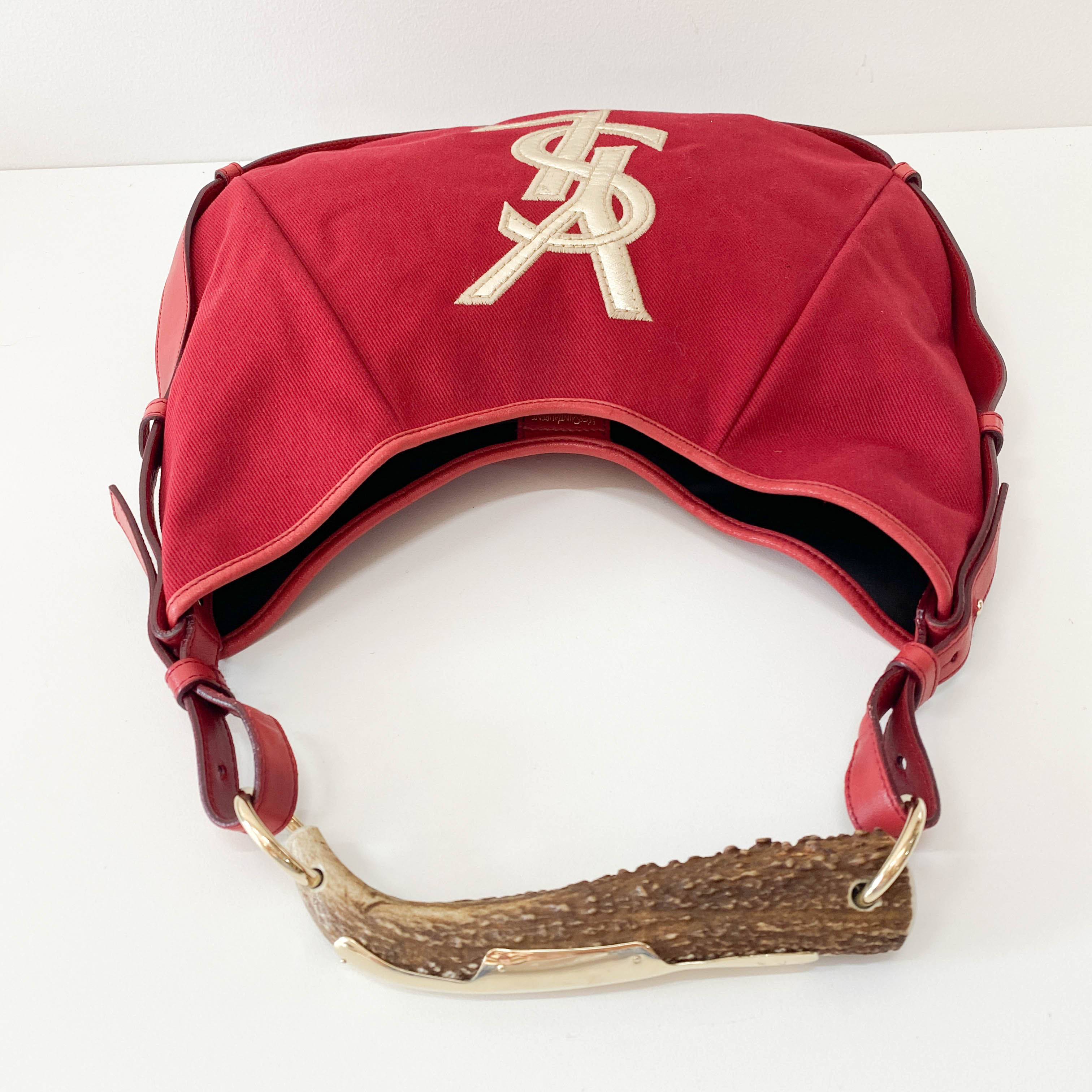 YSL Mombasa Red Canvas Shoulder Bag