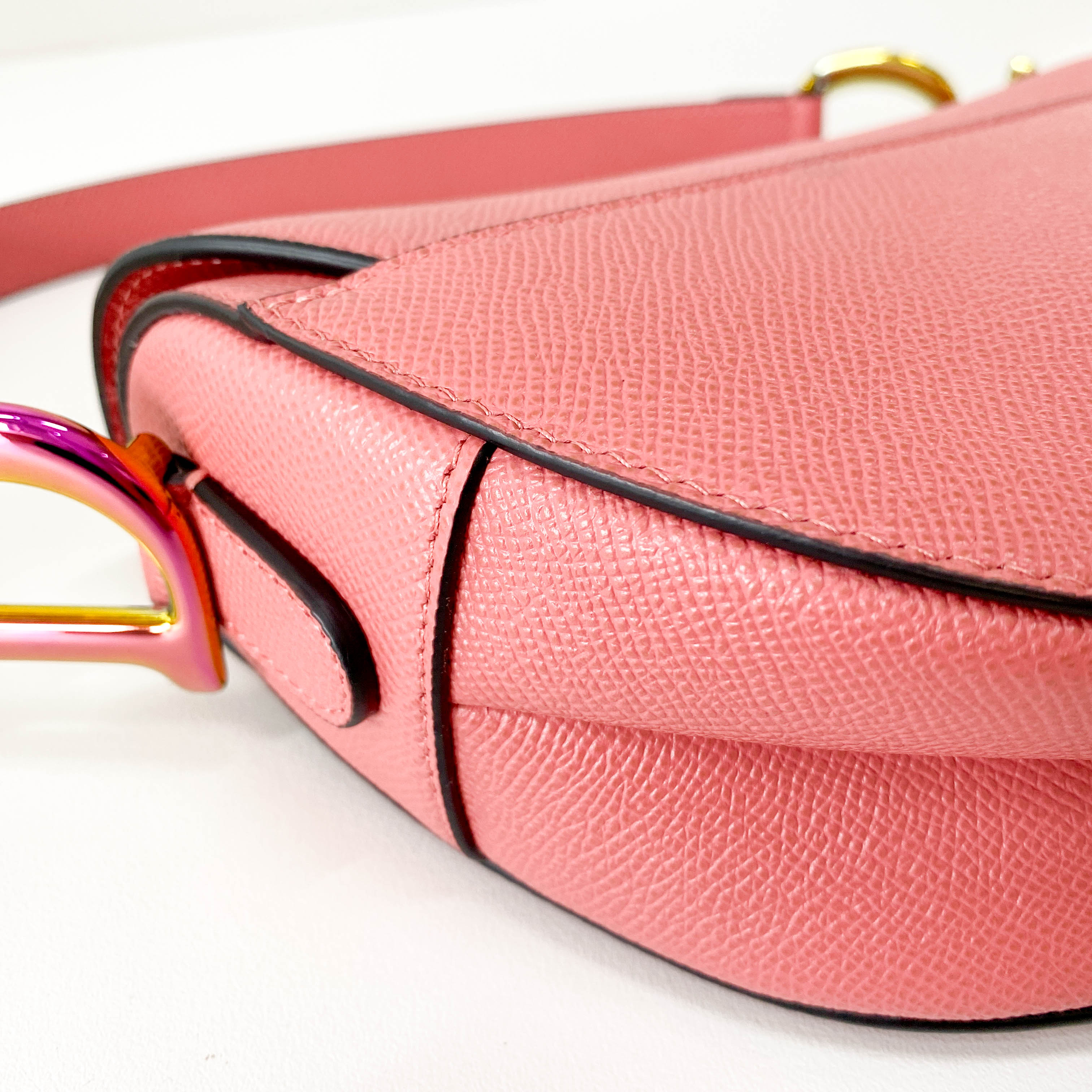 Pink Leather Saddle Shoulder Bag