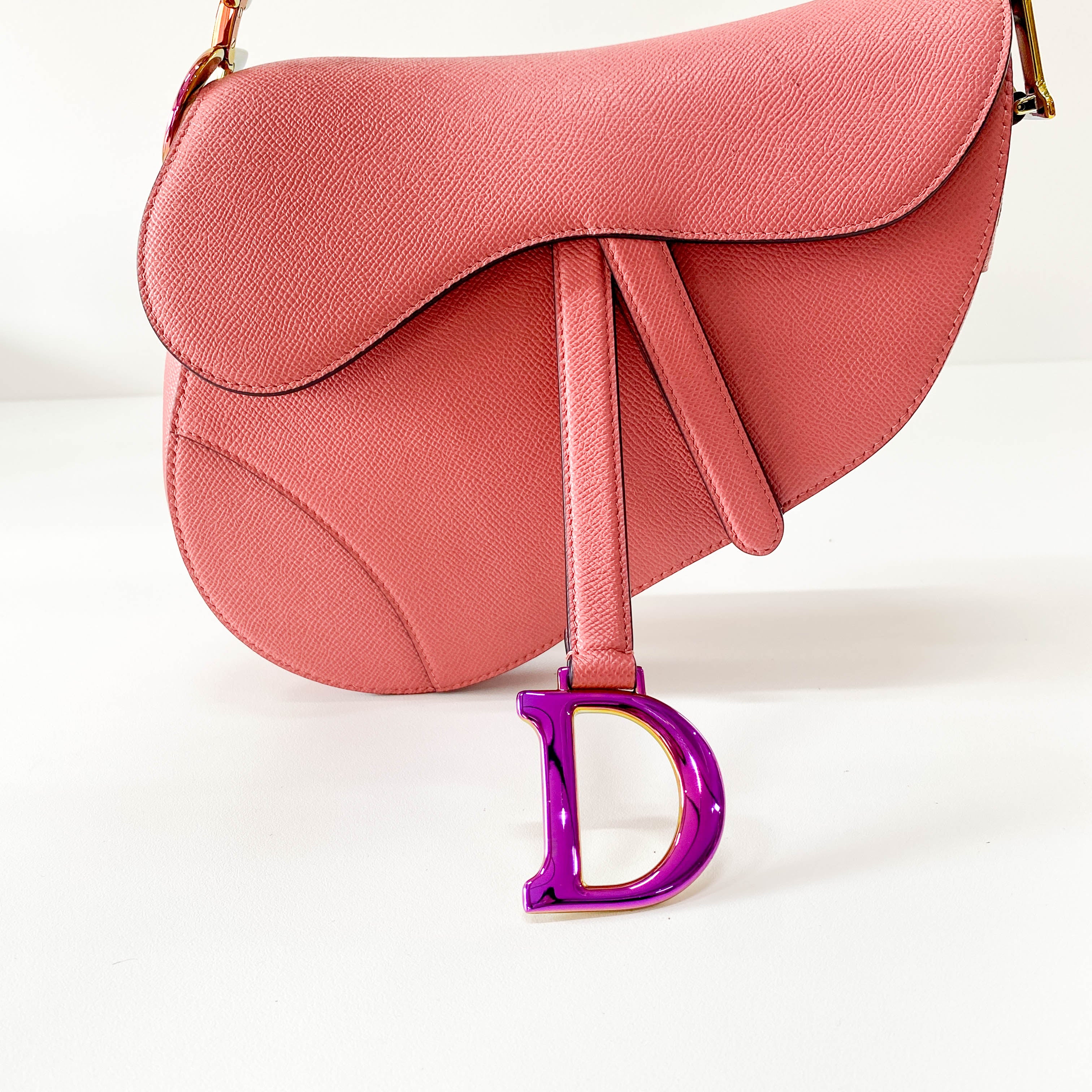 Pink Leather Saddle Shoulder Bag