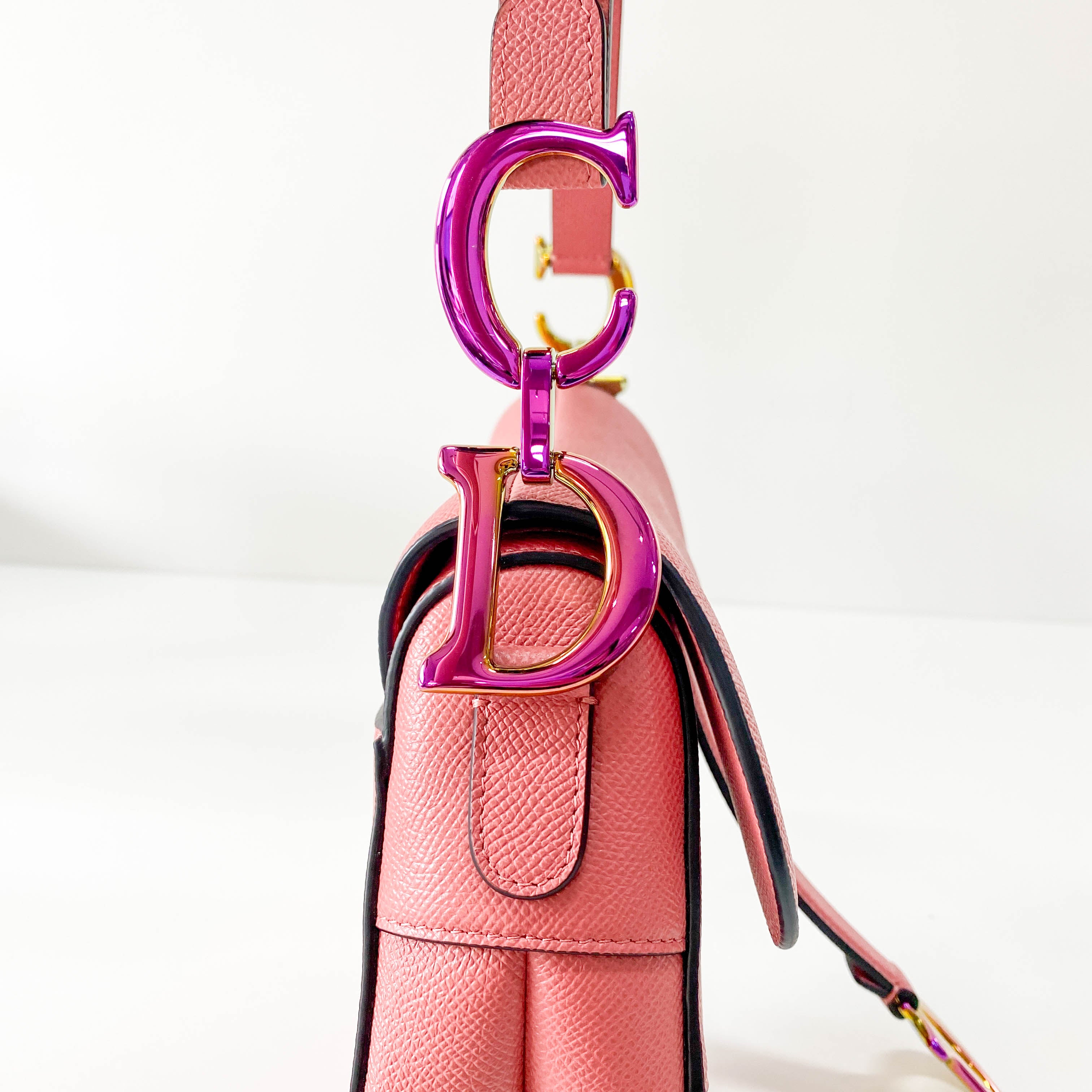 Pink Leather Saddle Shoulder Bag