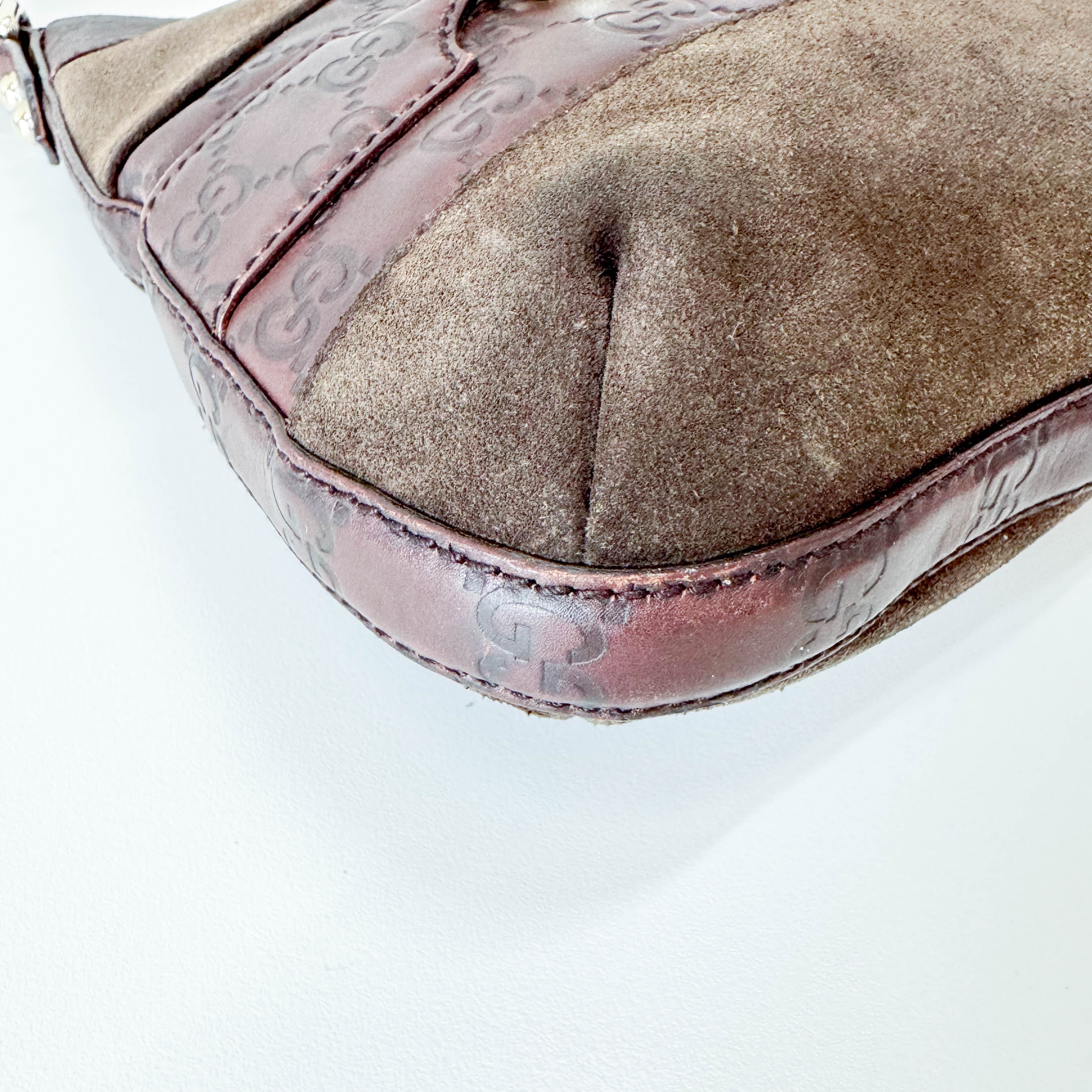 Horsebit Hobo Suede Brown Shoulder Bag