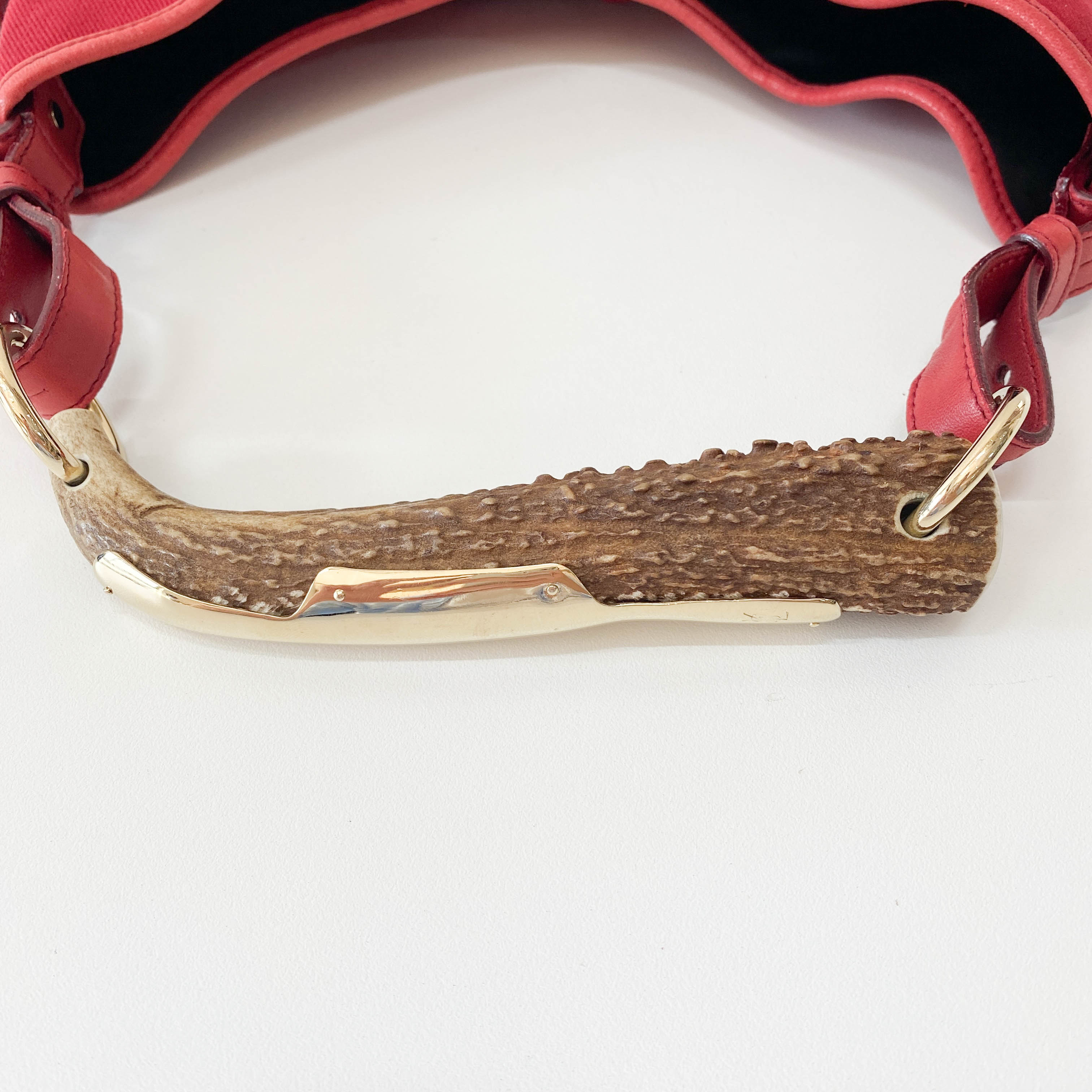 YSL Mombasa Red Canvas Shoulder Bag