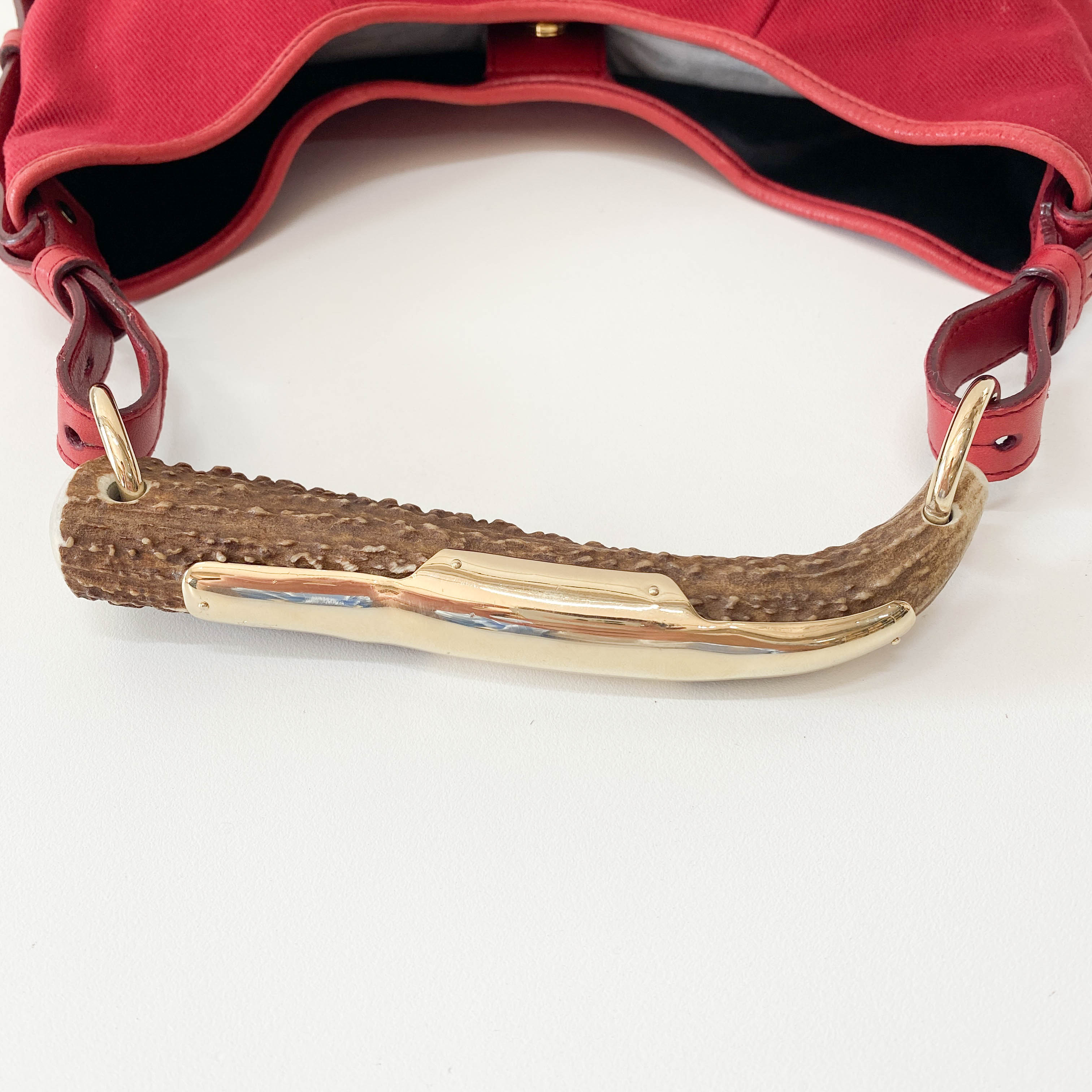 YSL Mombasa Red Canvas Shoulder Bag