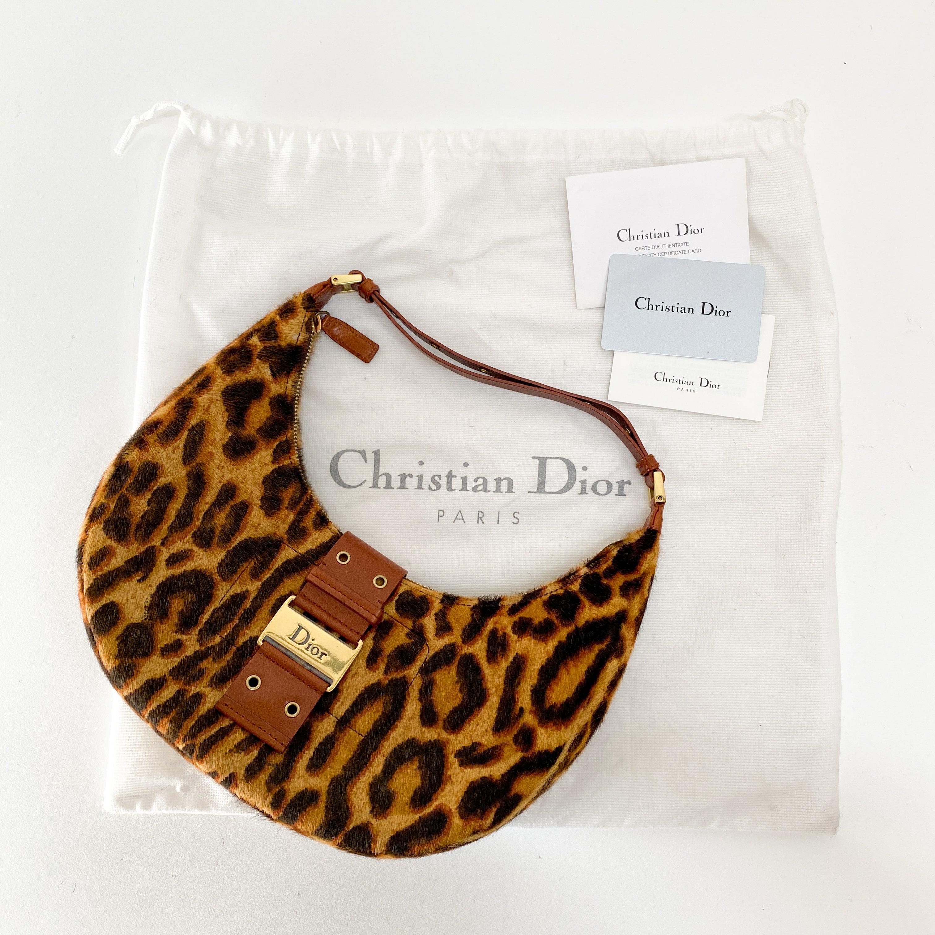 Half Moon Leopard Print Pony Hair Shoulder Bag