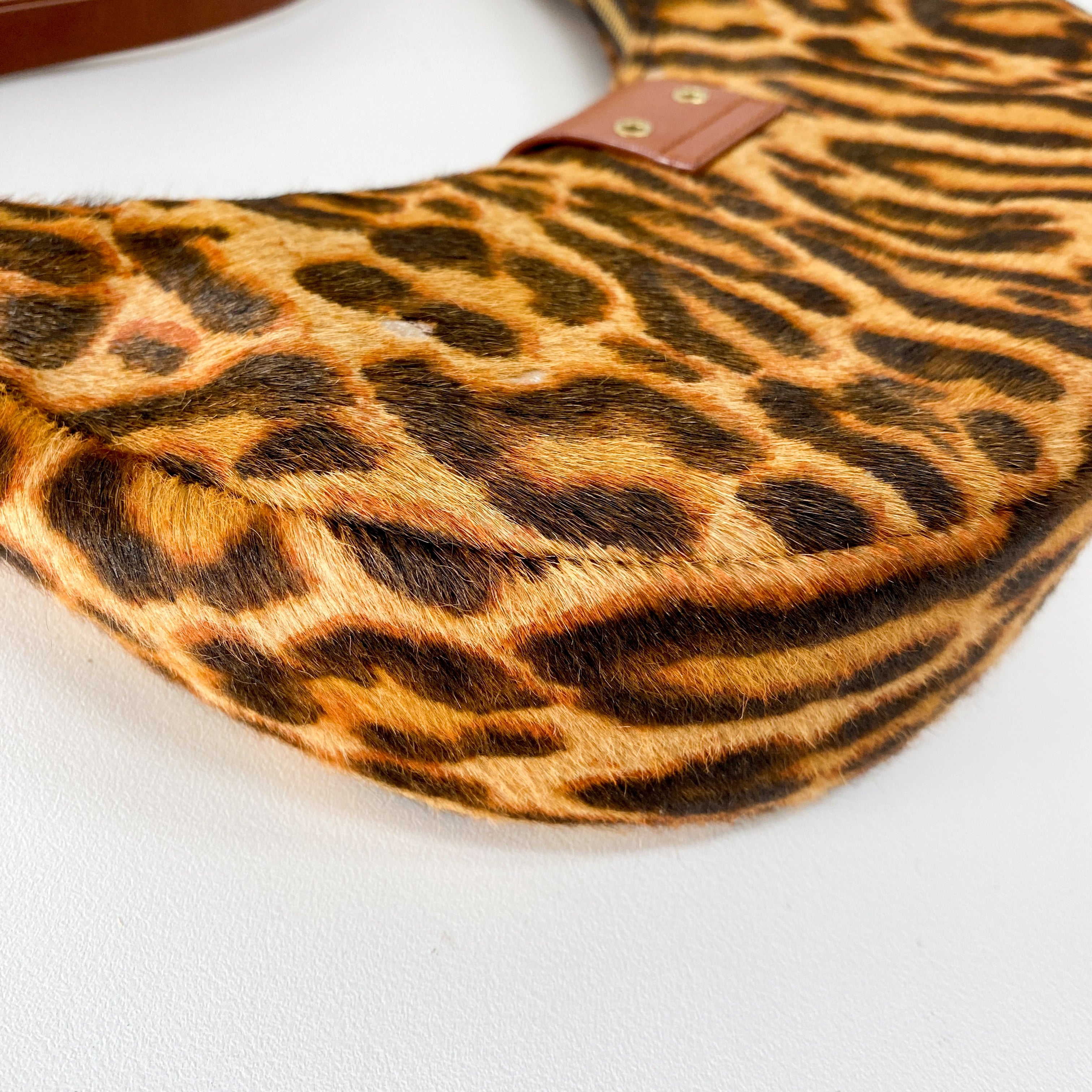 Half Moon Leopard Print Pony Hair Shoulder Bag