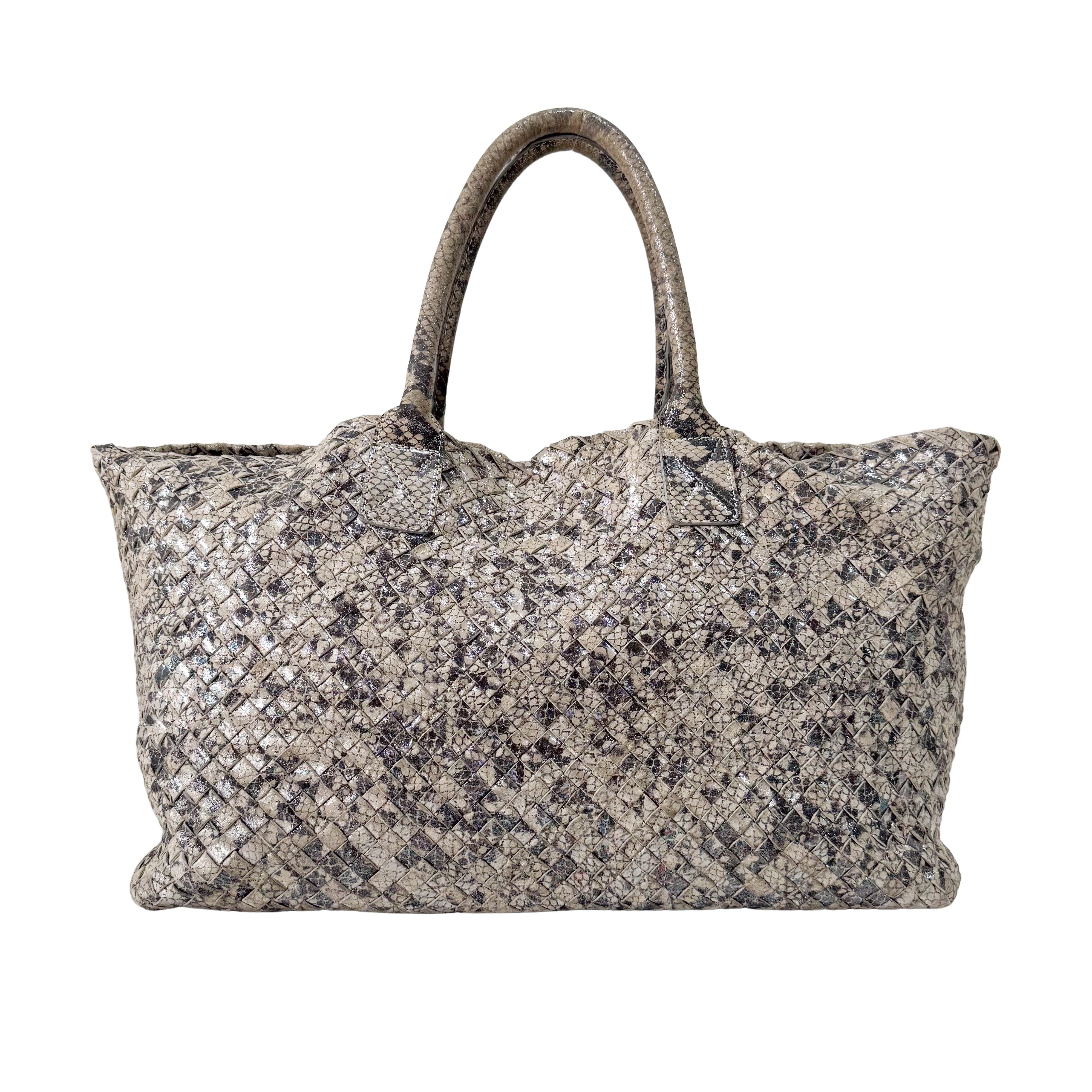 Intrecciato Medium Silver Tote Bag