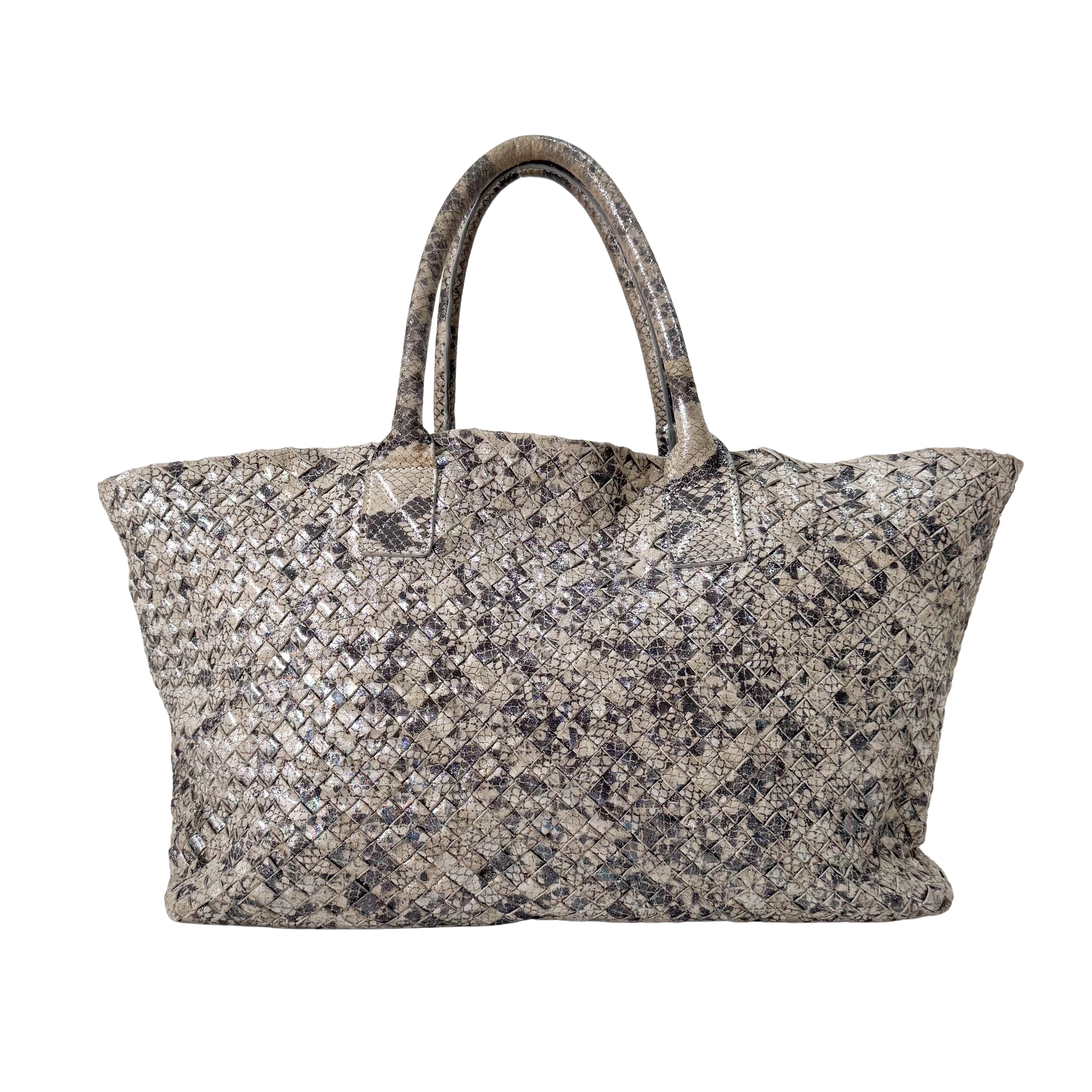 Intrecciato Medium Silver Tote Bag