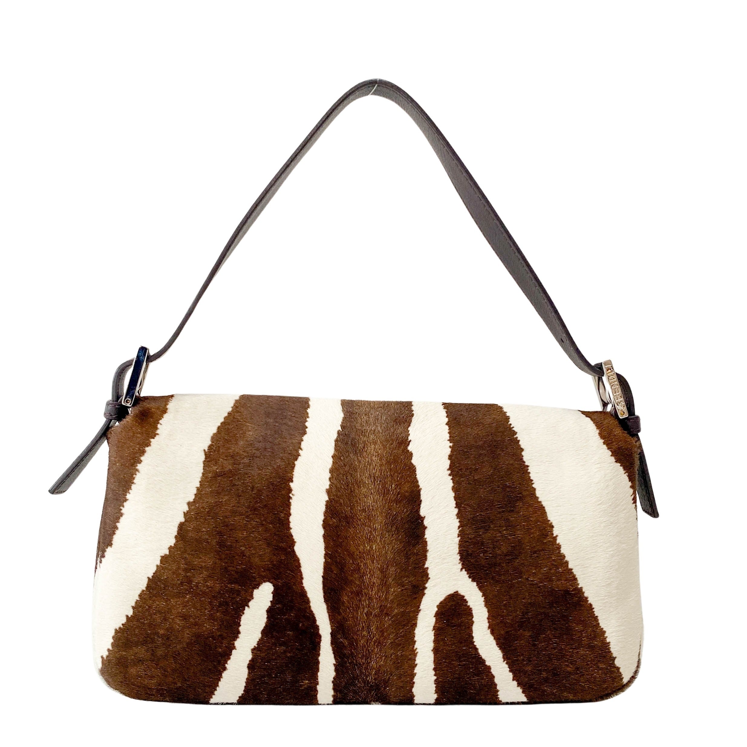 Baguette Brown & White Pony Hair Animal Print Shoulder Bag