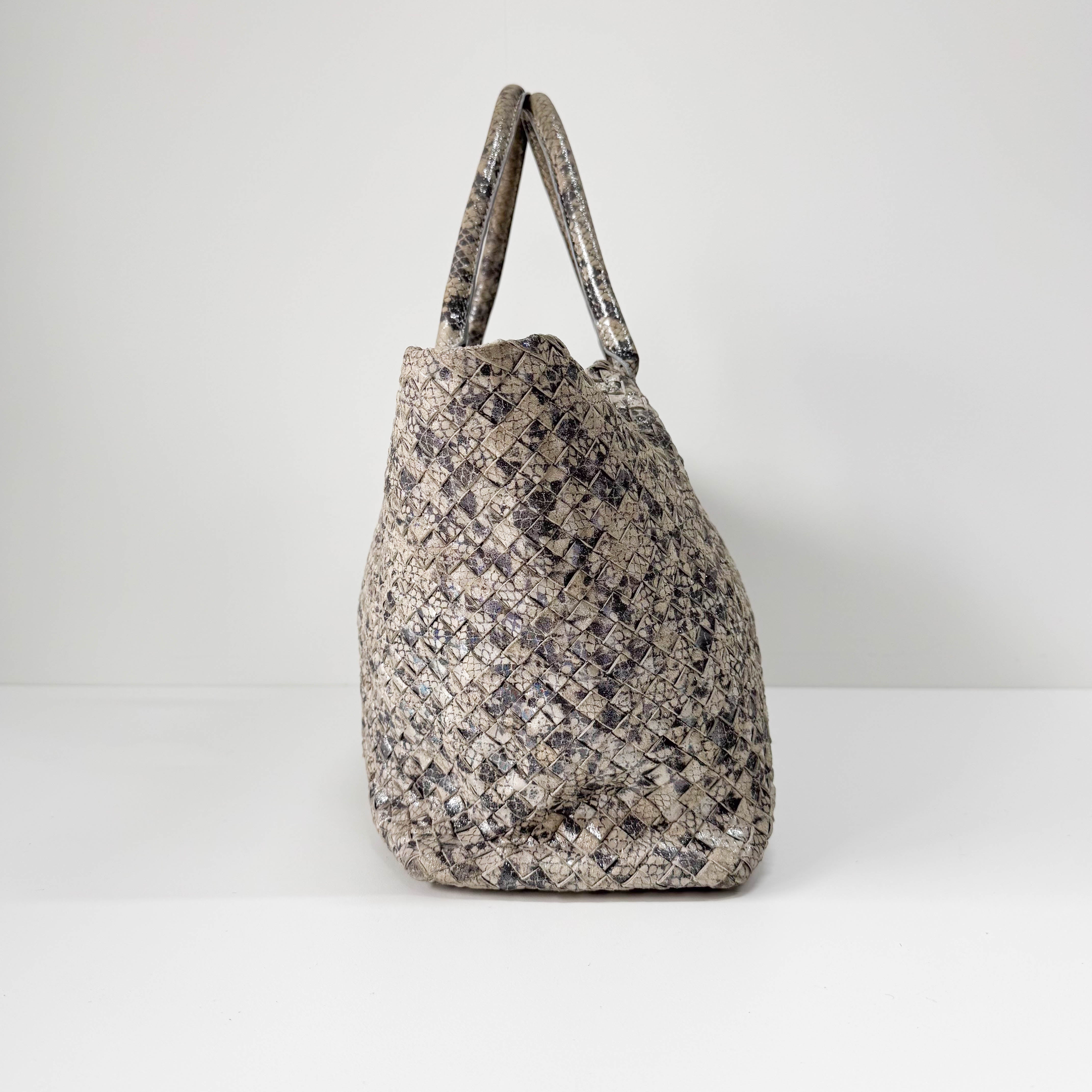 Intrecciato Medium Silver Tote Bag