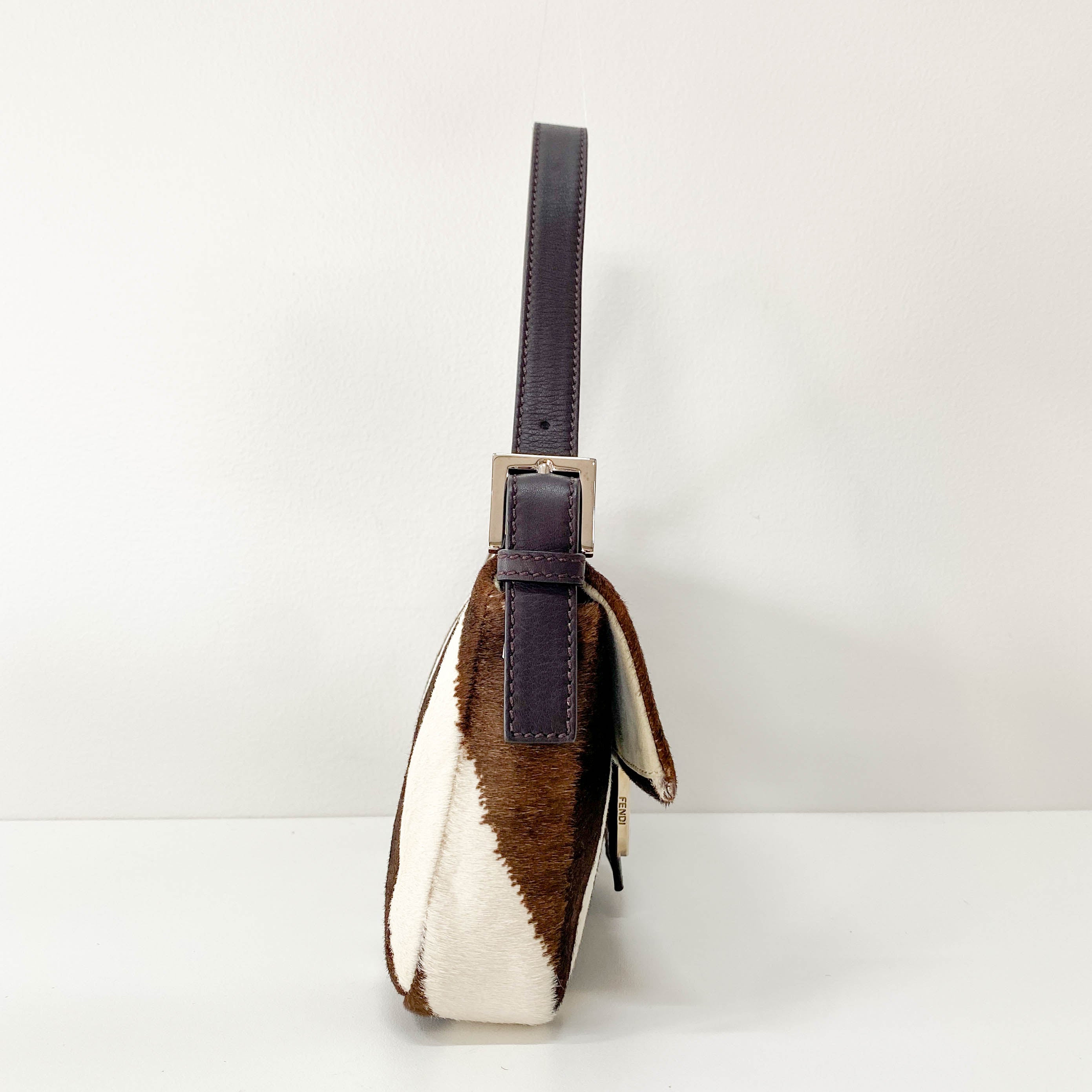 Baguette Brown & White Pony Hair Animal Print Shoulder Bag