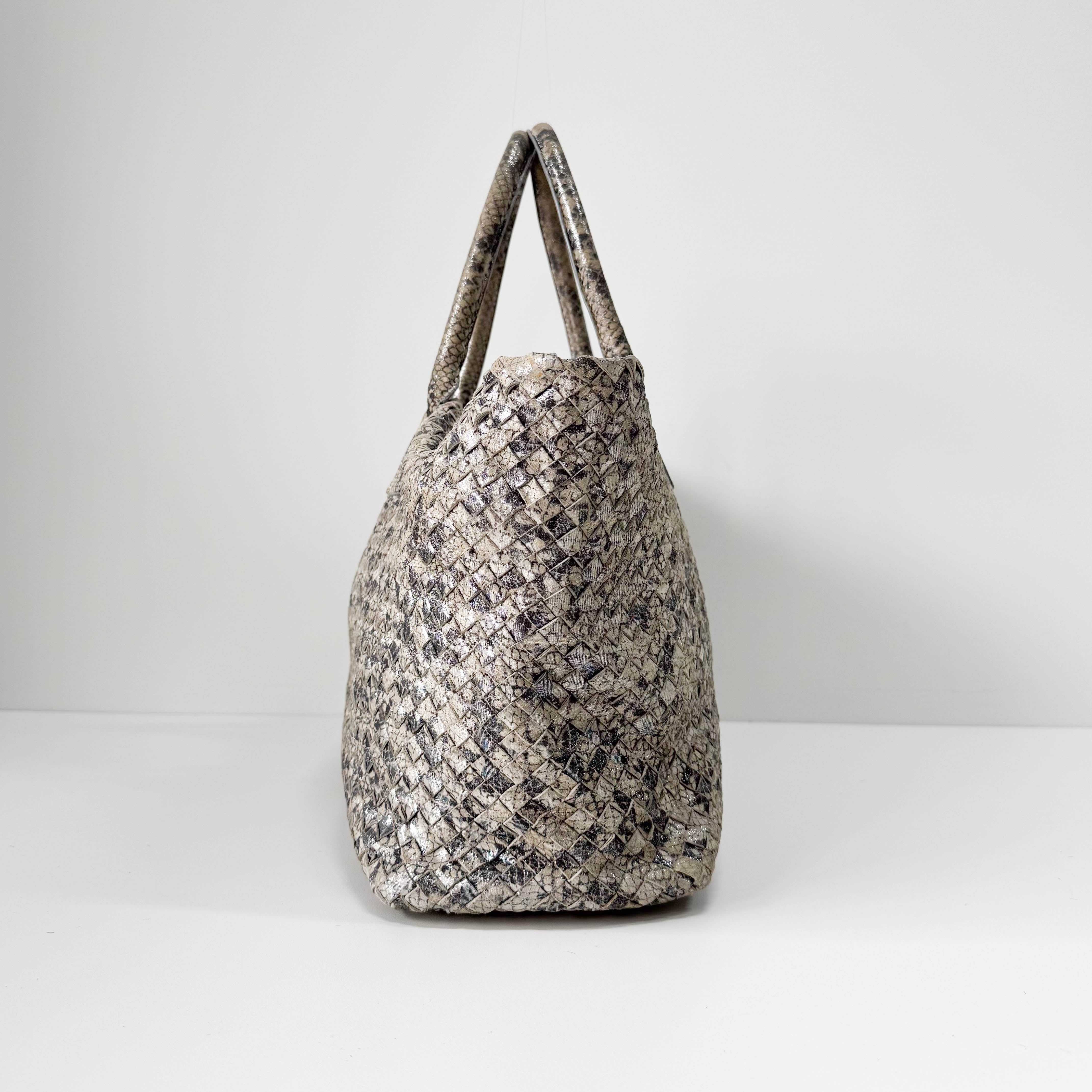 Intrecciato Medium Silver Tote Bag