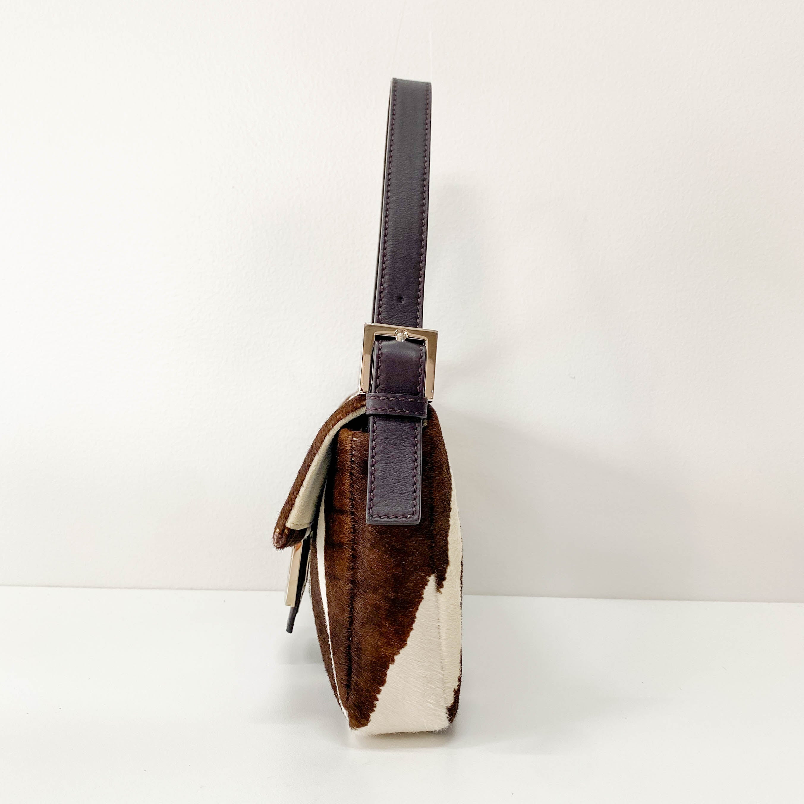 Baguette Brown & White Pony Hair Animal Print Shoulder Bag