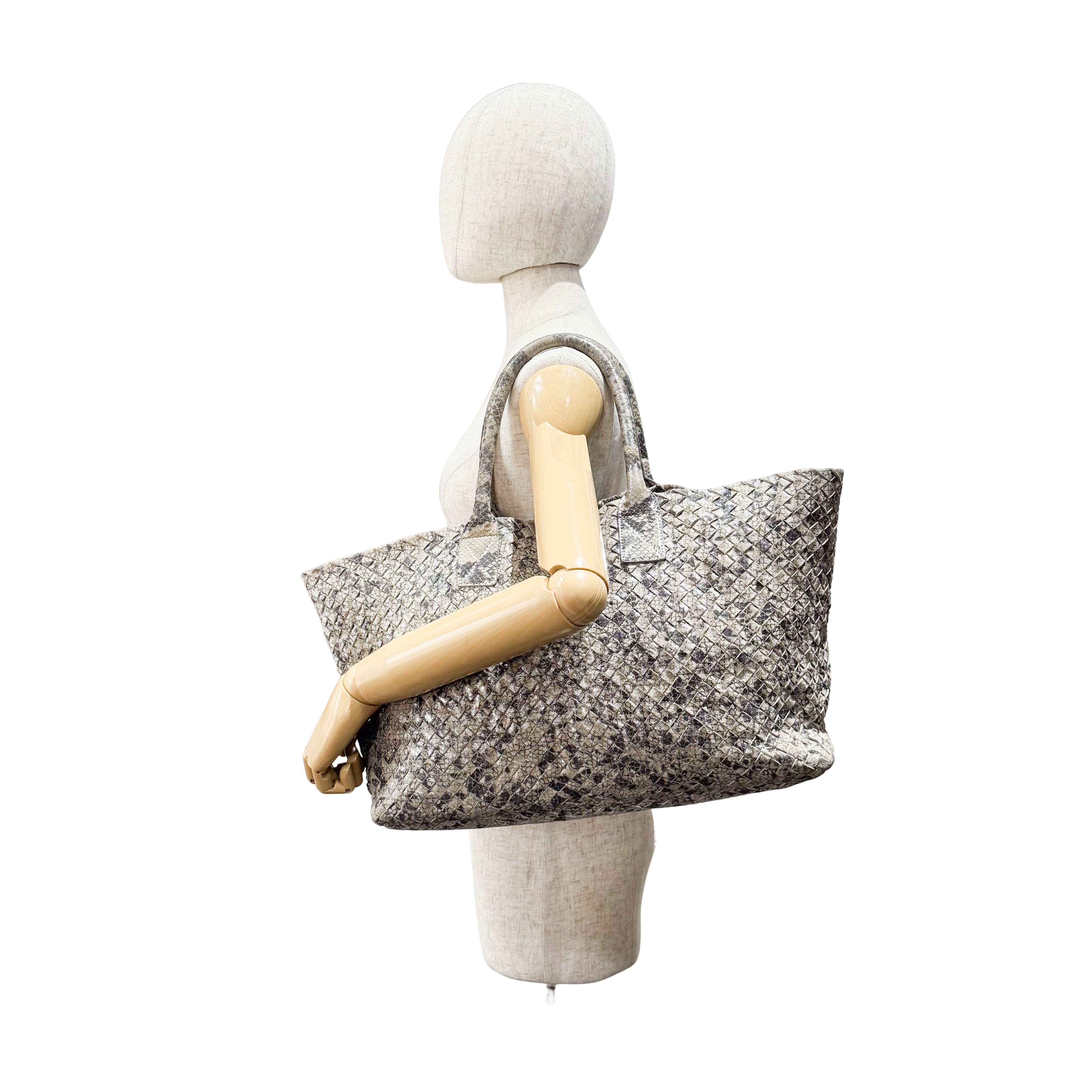 Intrecciato Medium Silver Tote Bag