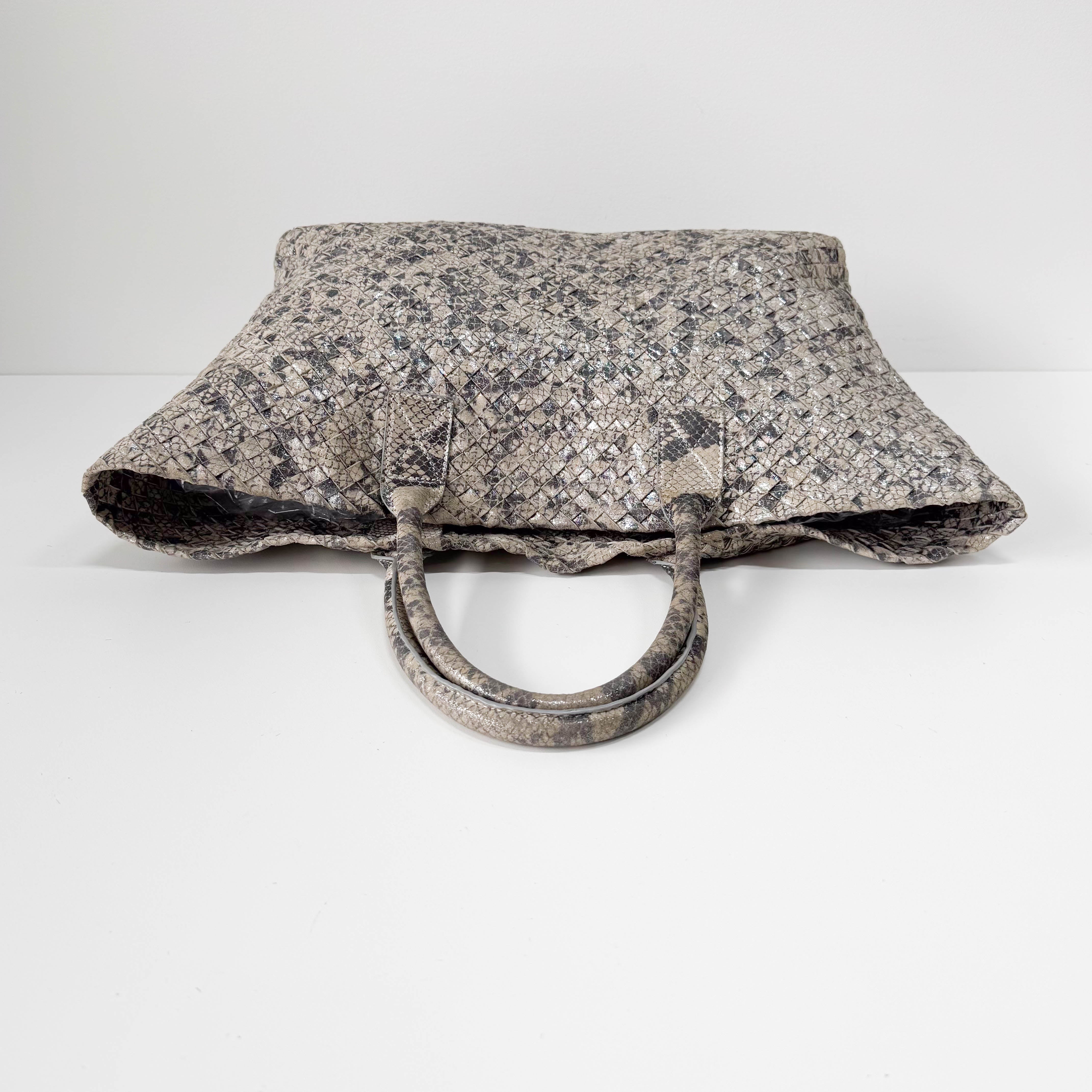 Intrecciato Medium Silver Tote Bag